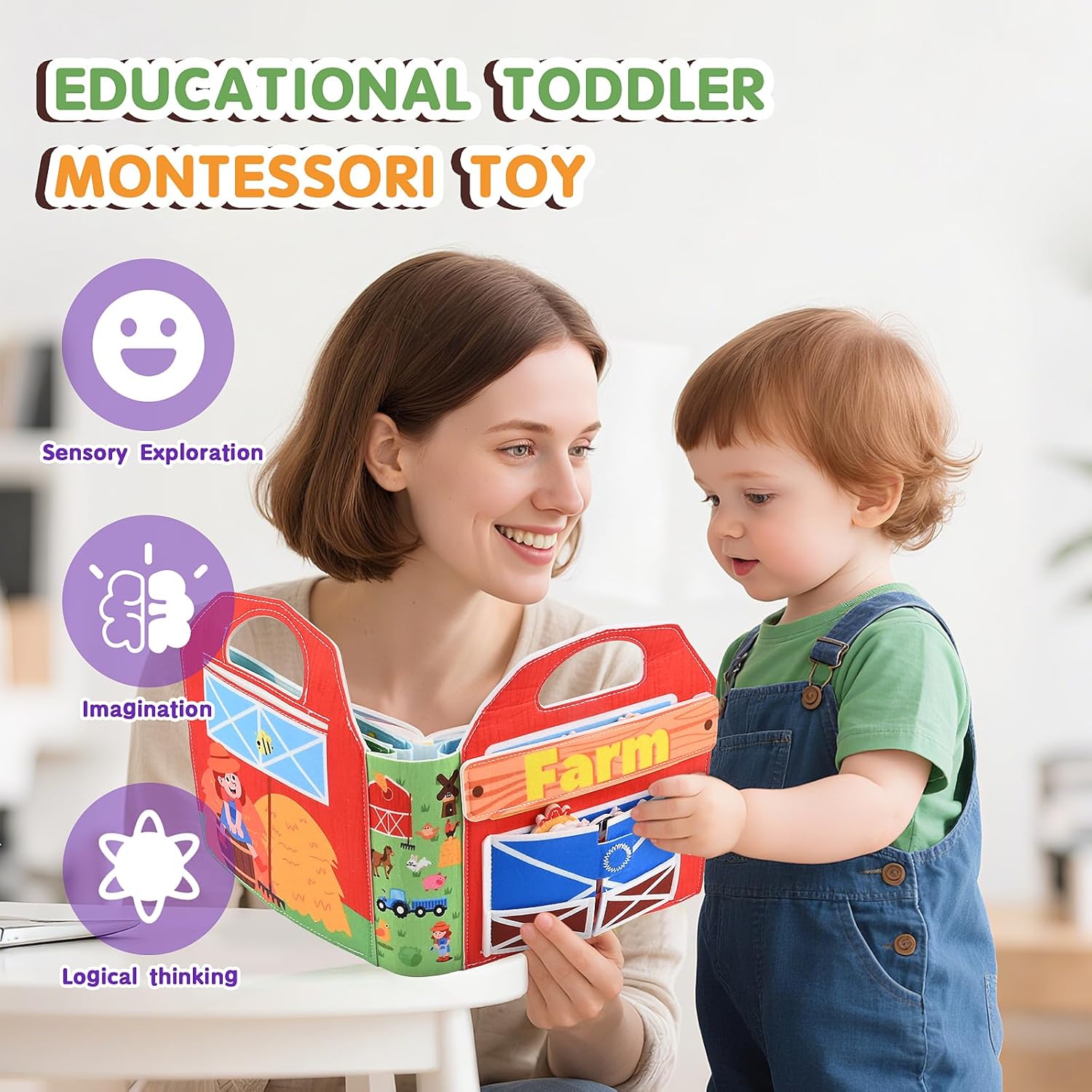 3D Felt Farm Quiet Book, Busy Board Montessori Toy from 1-3 Years, Quiet Book Activity Board for Children, Gift Toy Girls Boys