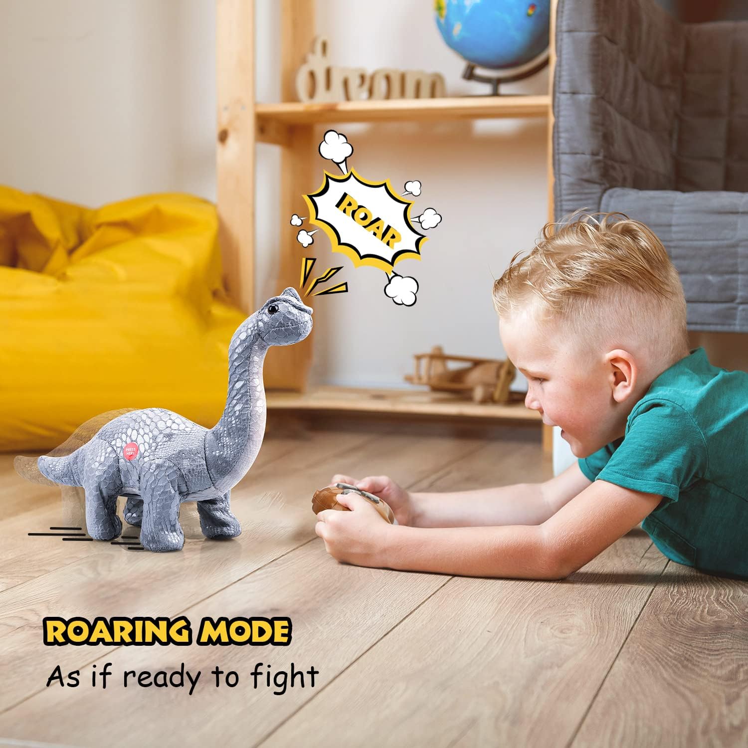 Jouet dinosaure télécommandé en peluche Fidtoy avec fonction de réponse et musique