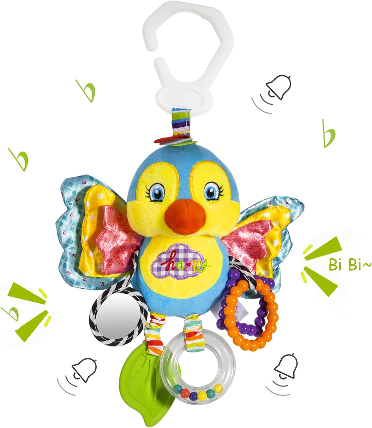 Fidtoy Baby Hanging Sensory Toy for Stroller Crib and Car Seat – Plush Rattle Teether Activity Toy