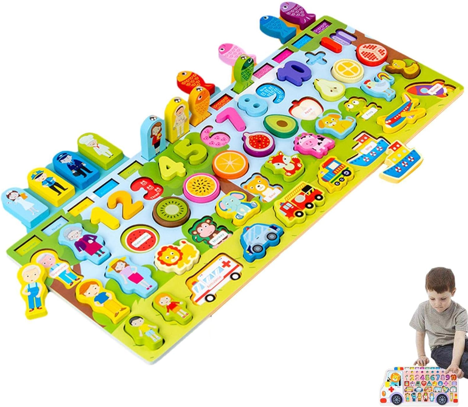 Kids Fishing Game Magnetic - Car Wooden Magnetic Fishing Game,Fishing Catching Counting Games Puzzle With Numbers And FigureMath Educational Toys for 1-3 Years Old Girl Boy Children