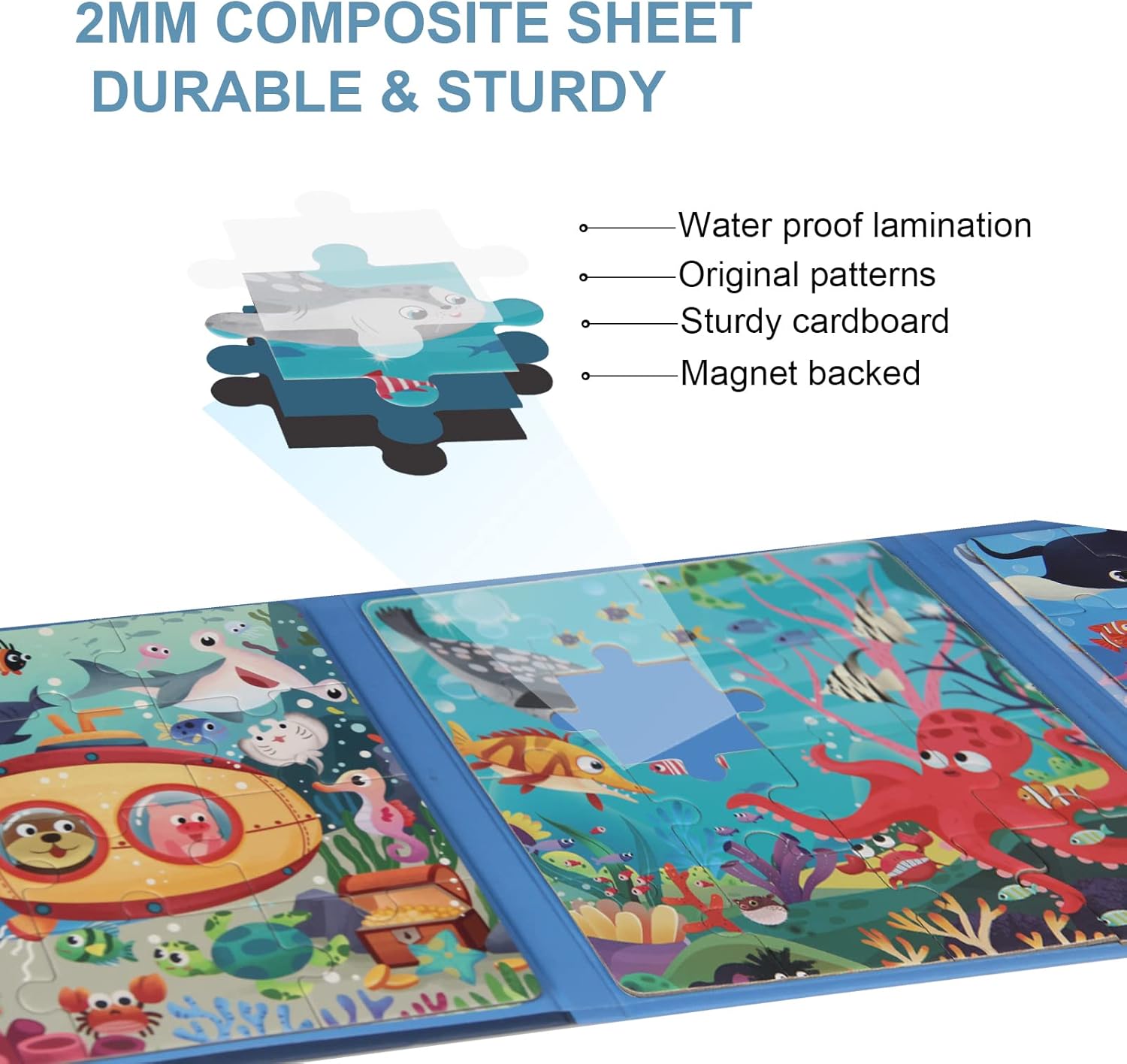 磁気パズル 子供用 3~5歳 3~48ピース オーシャンパズル 木製ジグソーパズル 本 プレミアムパズル 車のアクティビティ おもちゃ 旅行ゲーム 旅行おもちゃ 子供用 3歳 4歳 5歳 6歳 男の子 女の子