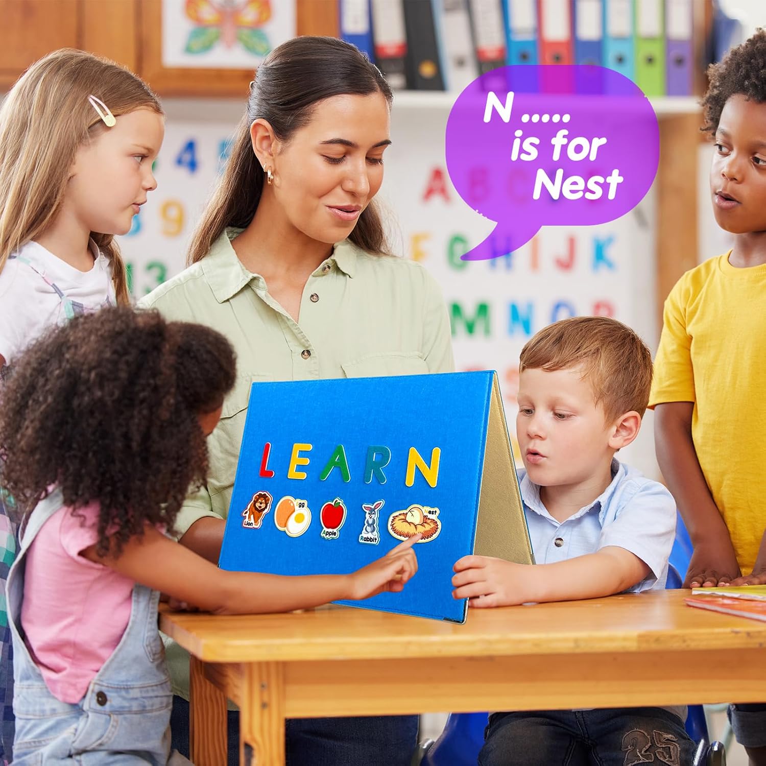 Foldable,Freestanding Felt Flannel Board Set for Toddlers,With 75 Felt Learning Letters Numbers Pieces,Double-Sided,With Storage Bag,for Parent-Child Story Time,Preschool,Classroom,Journey Time