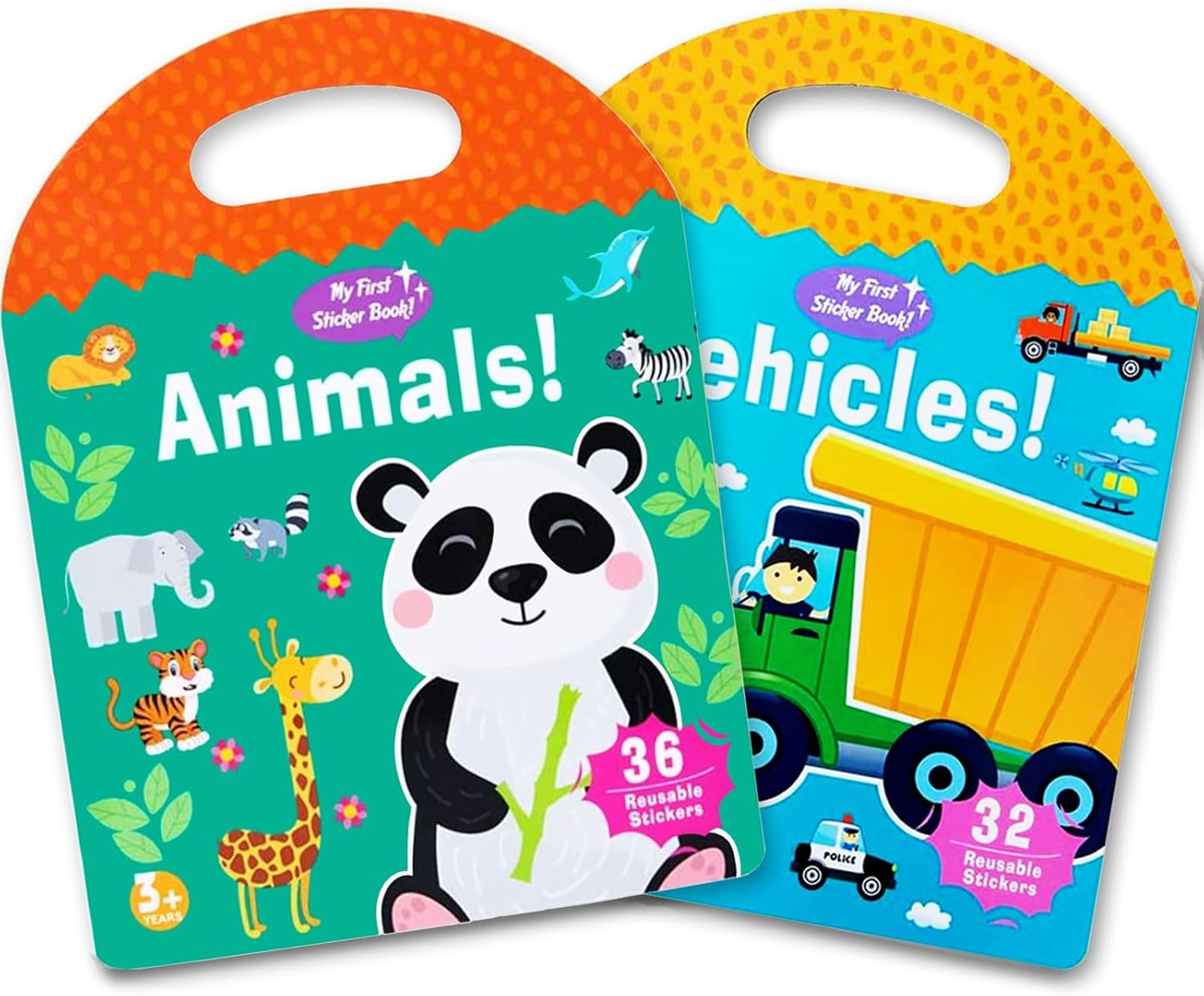 2 Sets Portable Jelly Quiet Busy Book, Vehicle & Animal Reusable Sticker Books for Kids, Toddler Sticker Activity Book Preschool Learning Activities Educational Toys for Girls Boys Ages 3+