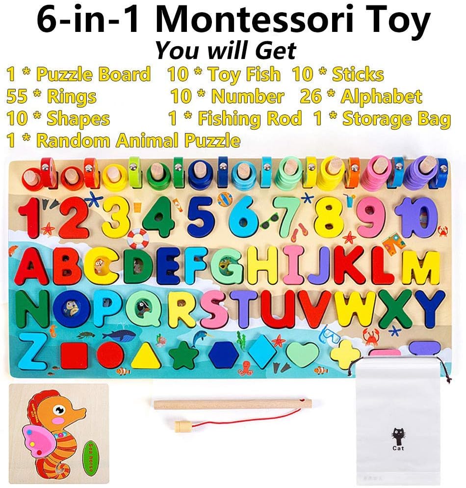Speedy Panther Wooden Number Alphabet Puzzle Sorting Montessori Toys for Toddlers Shape Counting Game for Age 3 4 5 Year olds Kids - Preschool Education Math Stacking Blocks Learning Toy