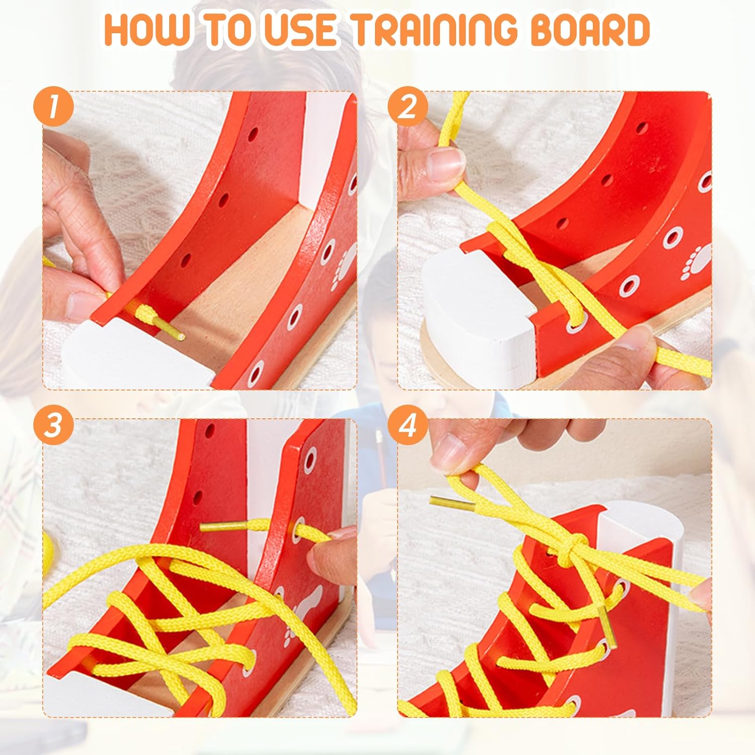 Shoe Tying Practice for Kids, Red Shoe Tie Practice for Kids Threading Lacing Shoes Training, Wooden Learn to Tie Shoes Basic-Life-Skills