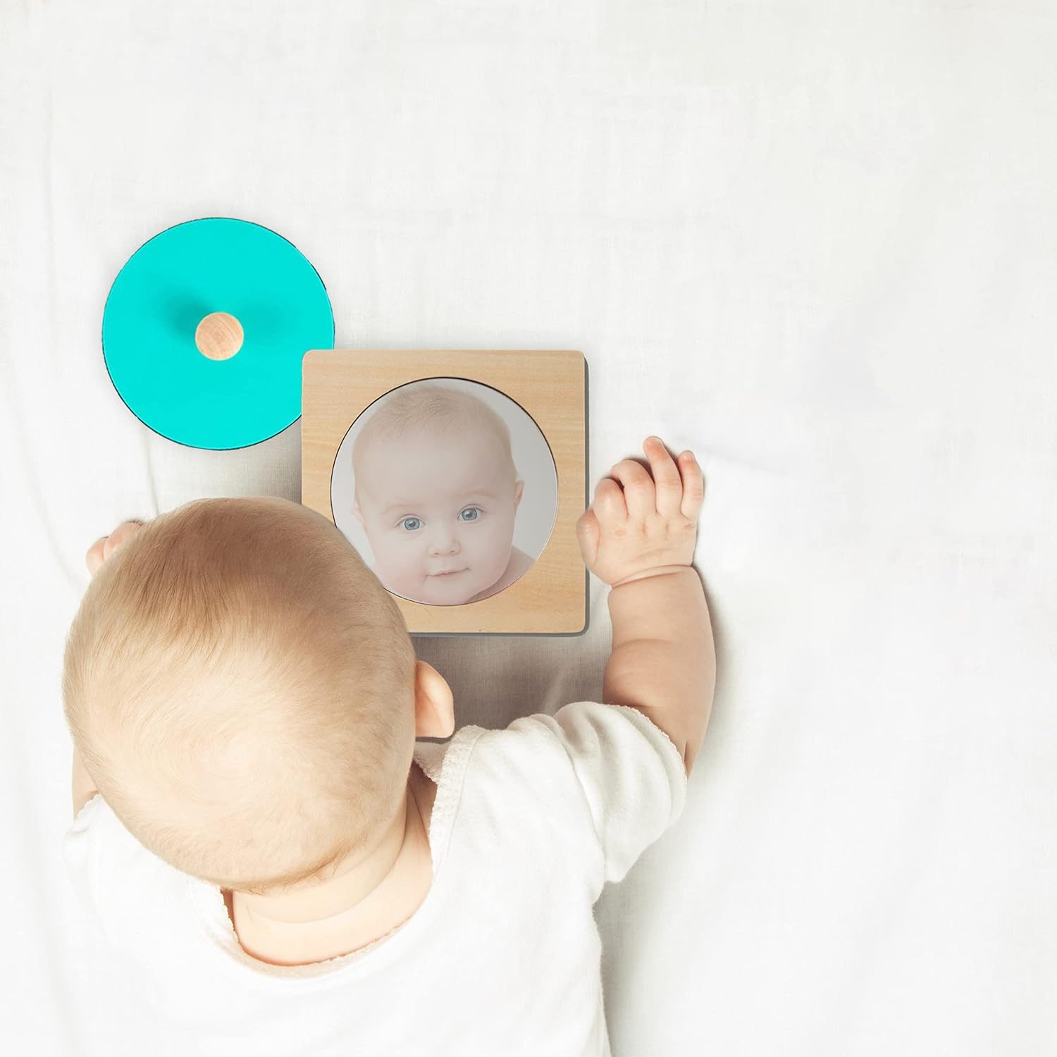 Fidtoy Baby Mirror Toy for Tummy Time Montessori Wooden Mirror Puzzle for Infants Toddlers Sensory Development Early Learning Fine Motor Toy Gift