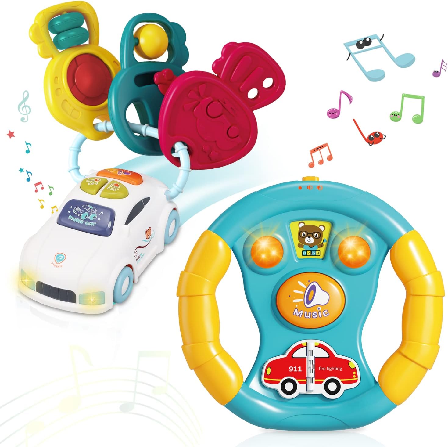 Fidtoy Steering Wheel with Lights & Sounds for Toddlers 18M+