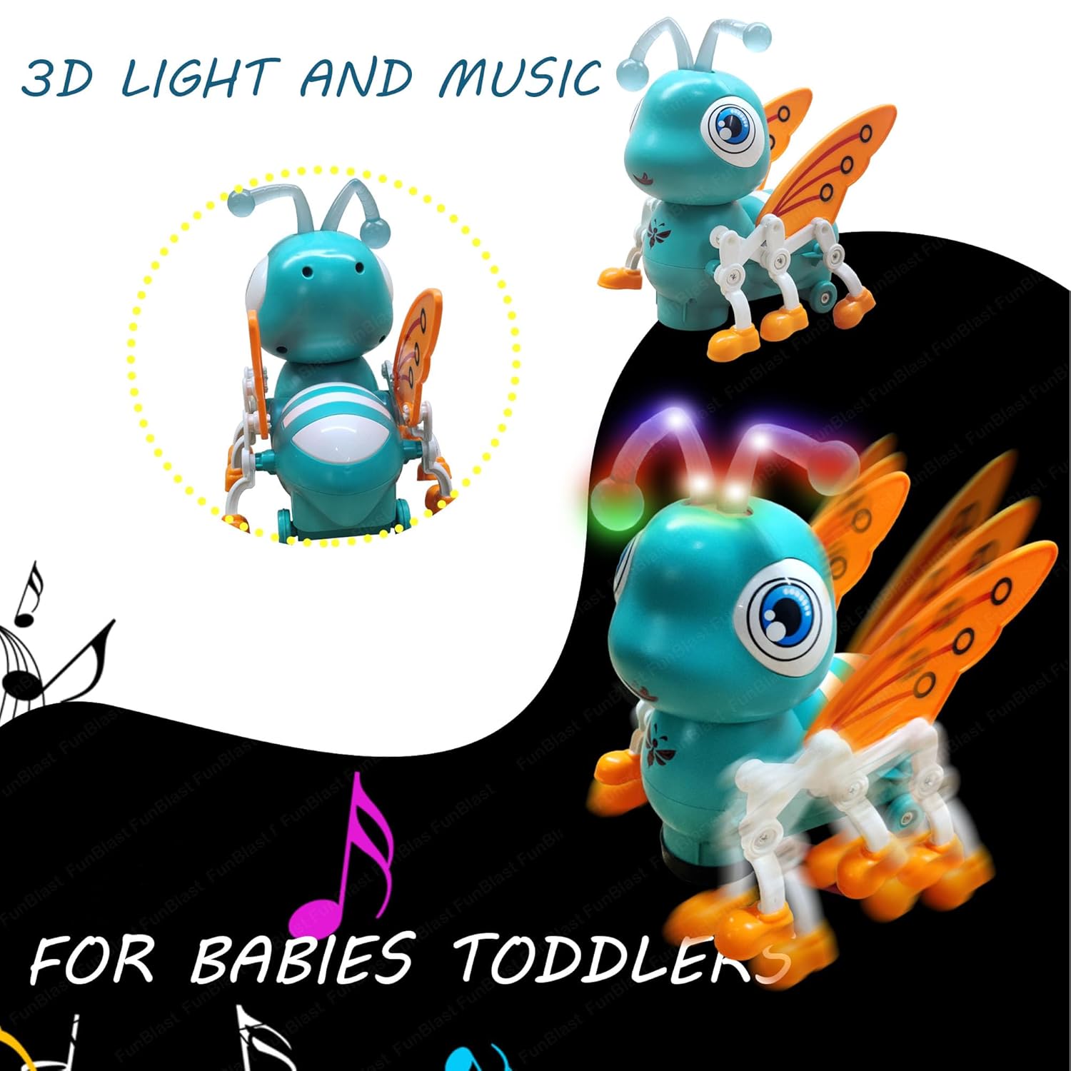 Fidtoy Walking Musical Bee Toy with Lights and 360 Rotation