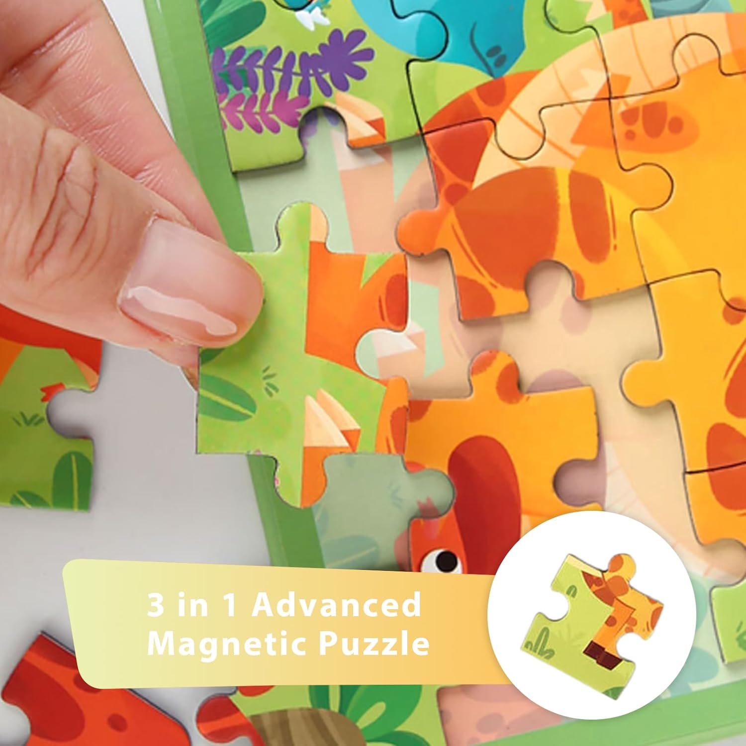 Magnetic Puzzle, 50 Pieces Children's Puzzle, 3-in-1 Magnetic Puzzle, Magnetic Puzzle Animals, Children's Puzzle Magnet for Children, Educational Toy, Promotes Motor Skills + Concentration, Children's