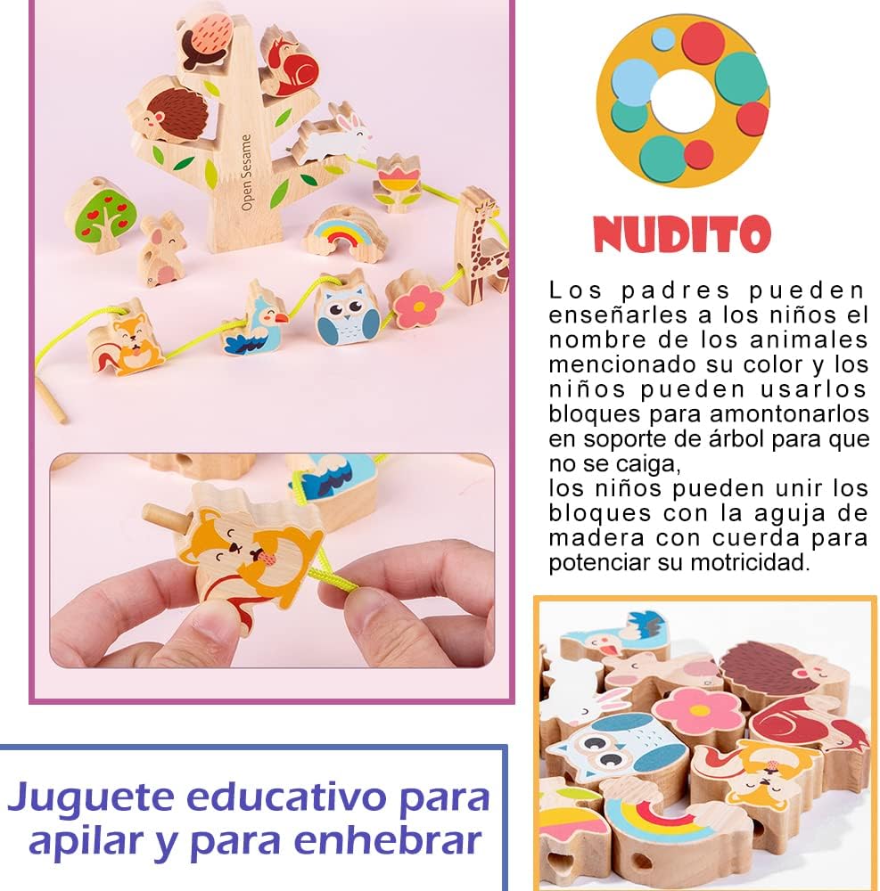NUDITO Juguete Didáctico Montessori para Niños. Juguete Educativo de Madera para Niños y Niñas. Bloques de Equilibrio de Madera para Niños. Juguete de Arrastre para Niños.