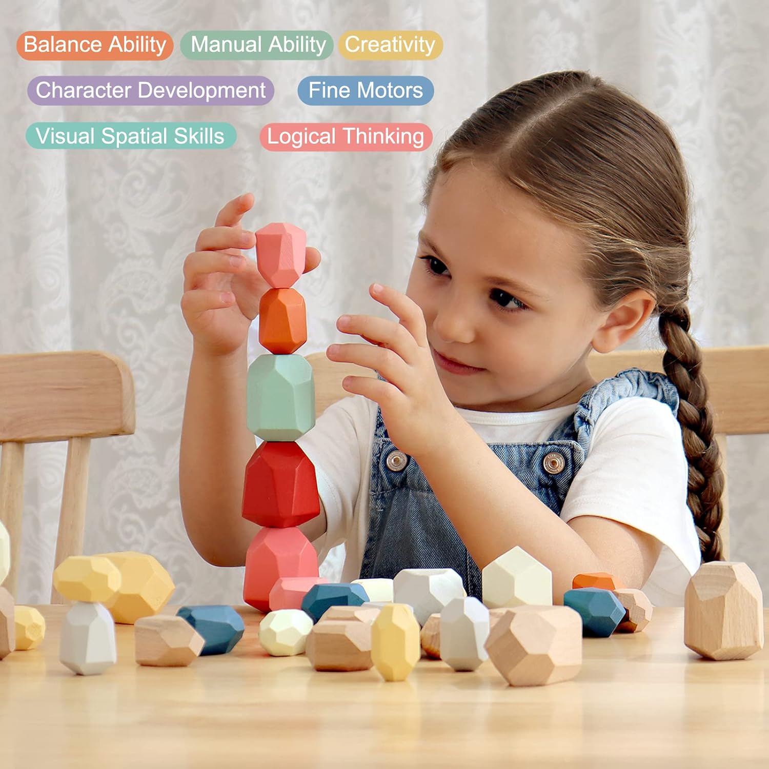 Fidtoy Wooden Stacking Polyhedron Blocks – Montessori Educational Toy for Kids 3+