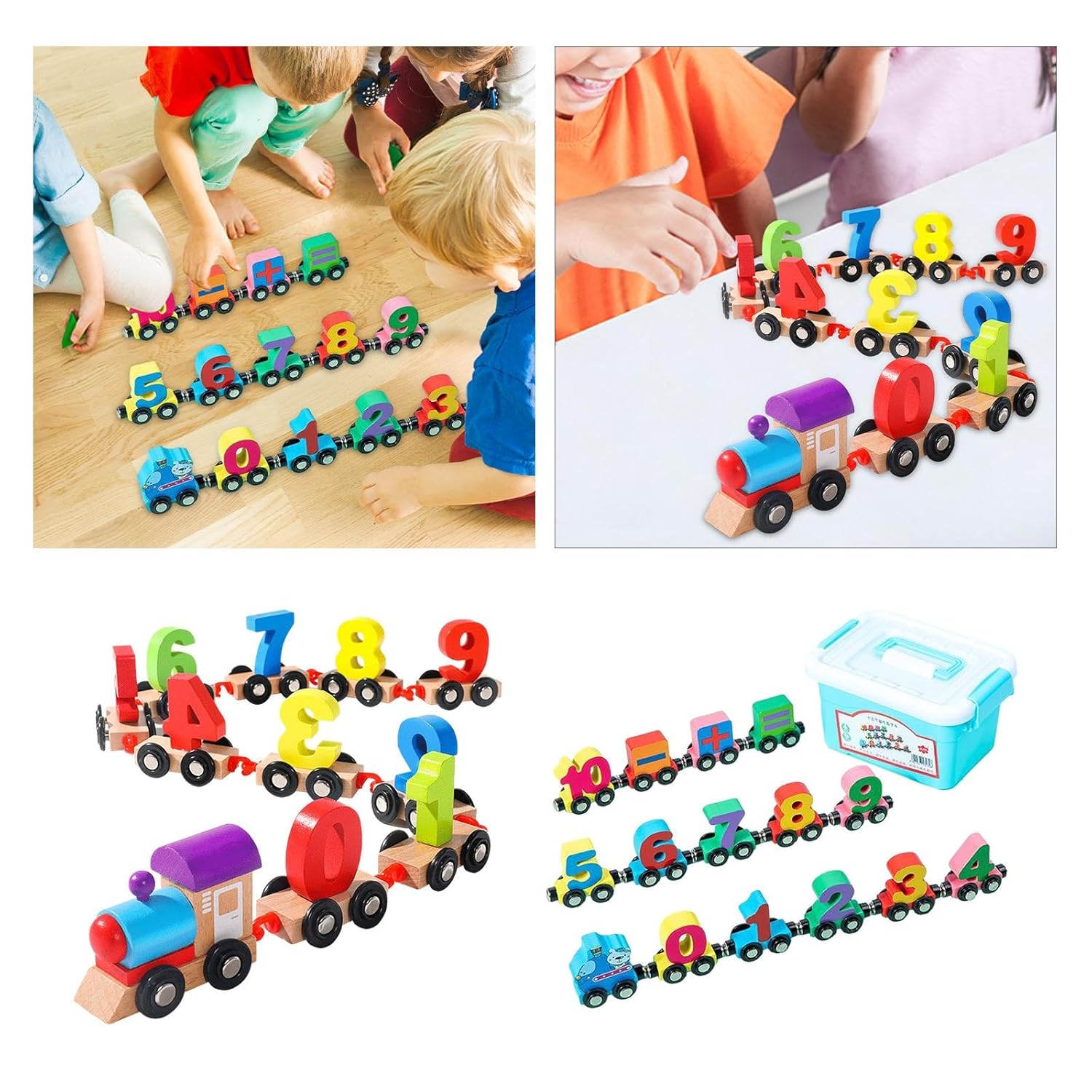 Fidtoy Colorful Digital Number Train Play Set 0-9 Wooden Learning Train Toy for Toddlers Preschool Number Recognition Educational Toy