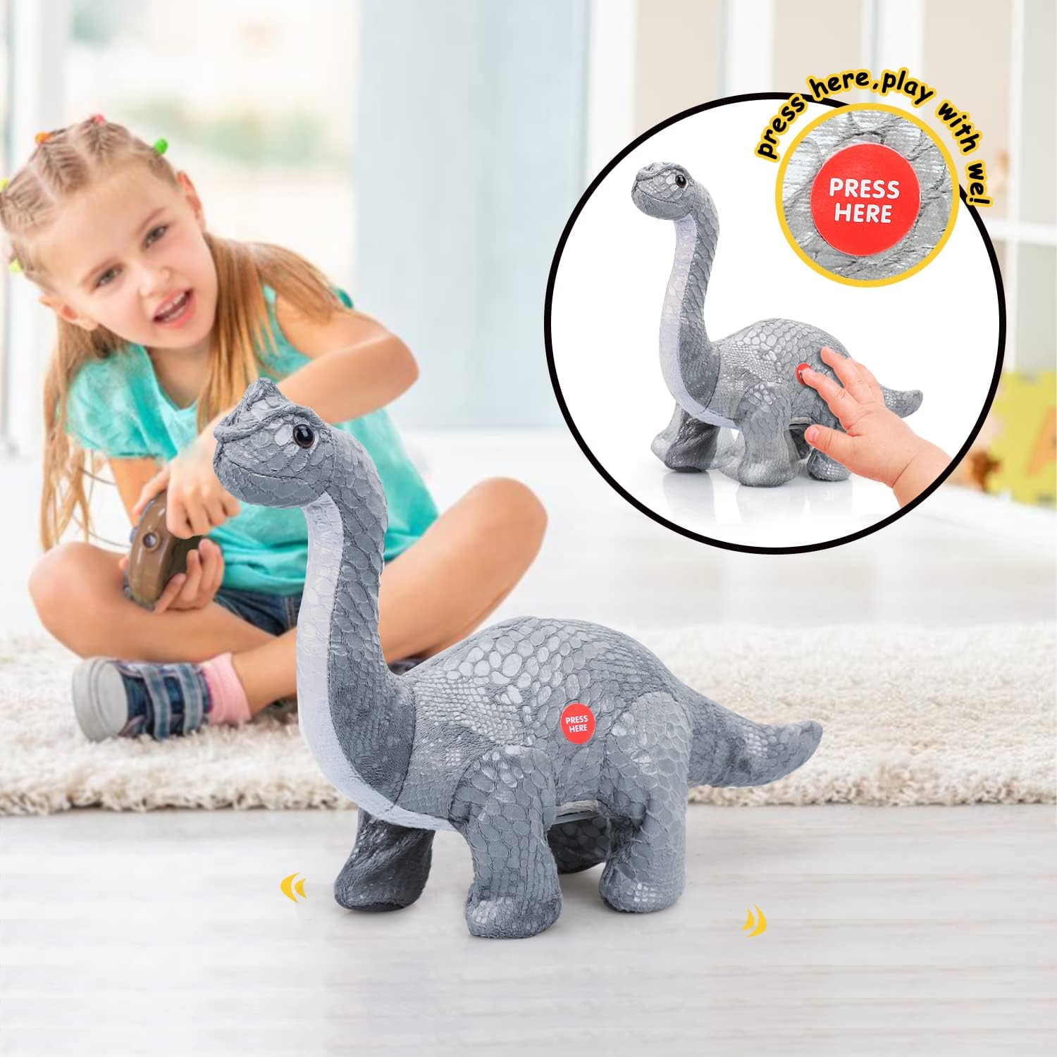 Jouet dinosaure télécommandé en peluche Fidtoy avec fonction de réponse et musique
