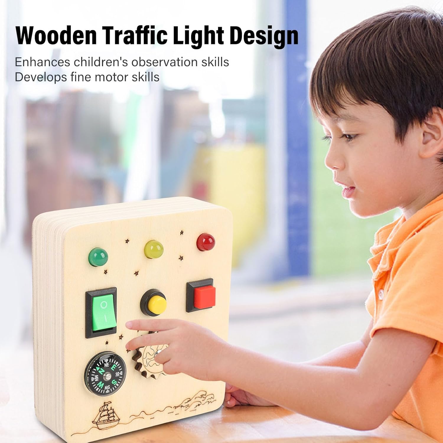 Ahşap Duyusal Tahta Anahtarı Oyuncak Kırmızı Yeşil Işık Anahtarı Oyunu Oyun Etkinliği Kurulu Eğitim Oyuncakları Seyahat Oyuncakları Çocuklar İçin LED Işık Anahtar Tahta Oyunu