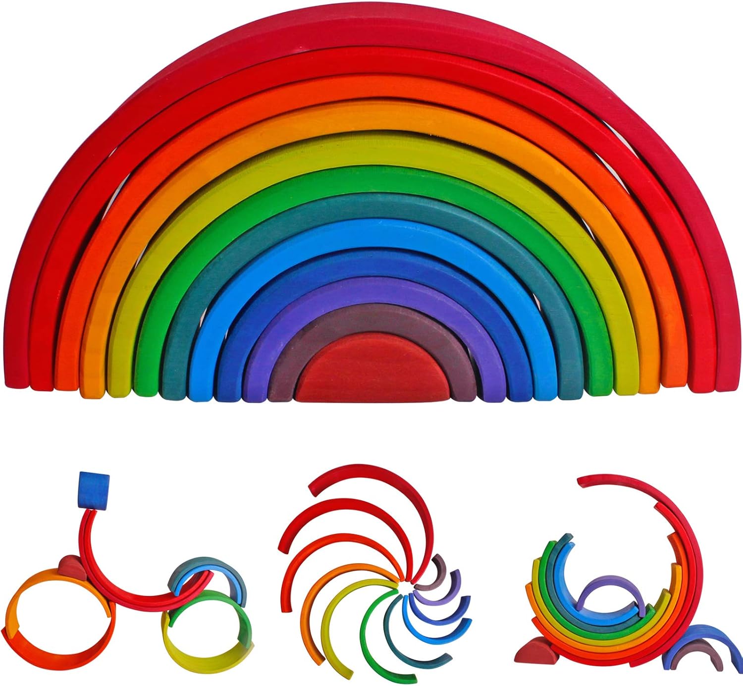 Fidtoy Juguete de construcción de madera semicircular arcoíris para niños de 3+ años