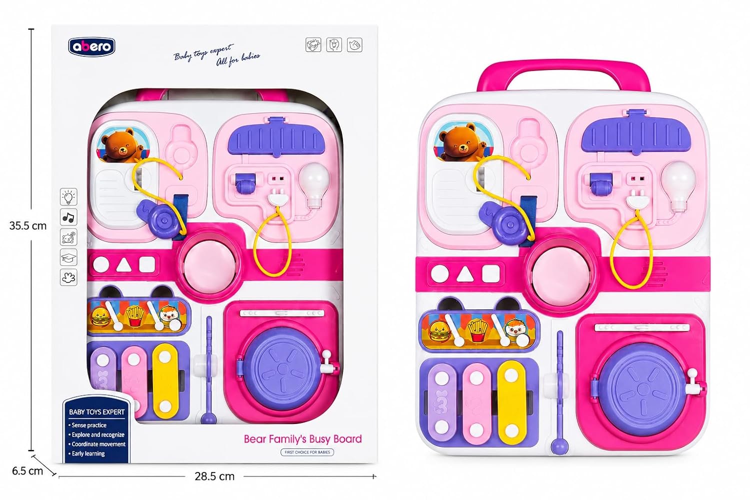Fidtoy Multi-functional Cognitive Bear Busy Board for Toddlers Montessori Sensory Fine Motor Travel Toy Age 0-3