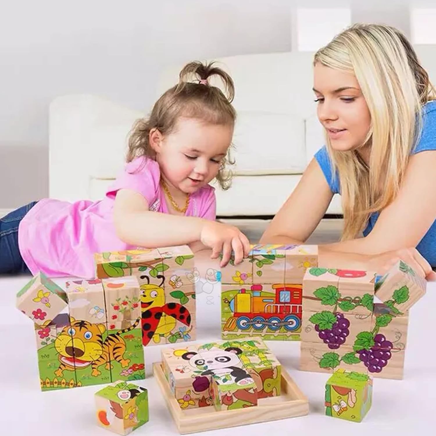 Fidtoy Three Dimensional 6 Sided Block Puzzle for Kids | Wooden Character Cube Puzzle, 6-Sided Matching Blocks, Spatial Reasoning, Problem-Solving & Parent-Child Puzzle Toy Age 2-6