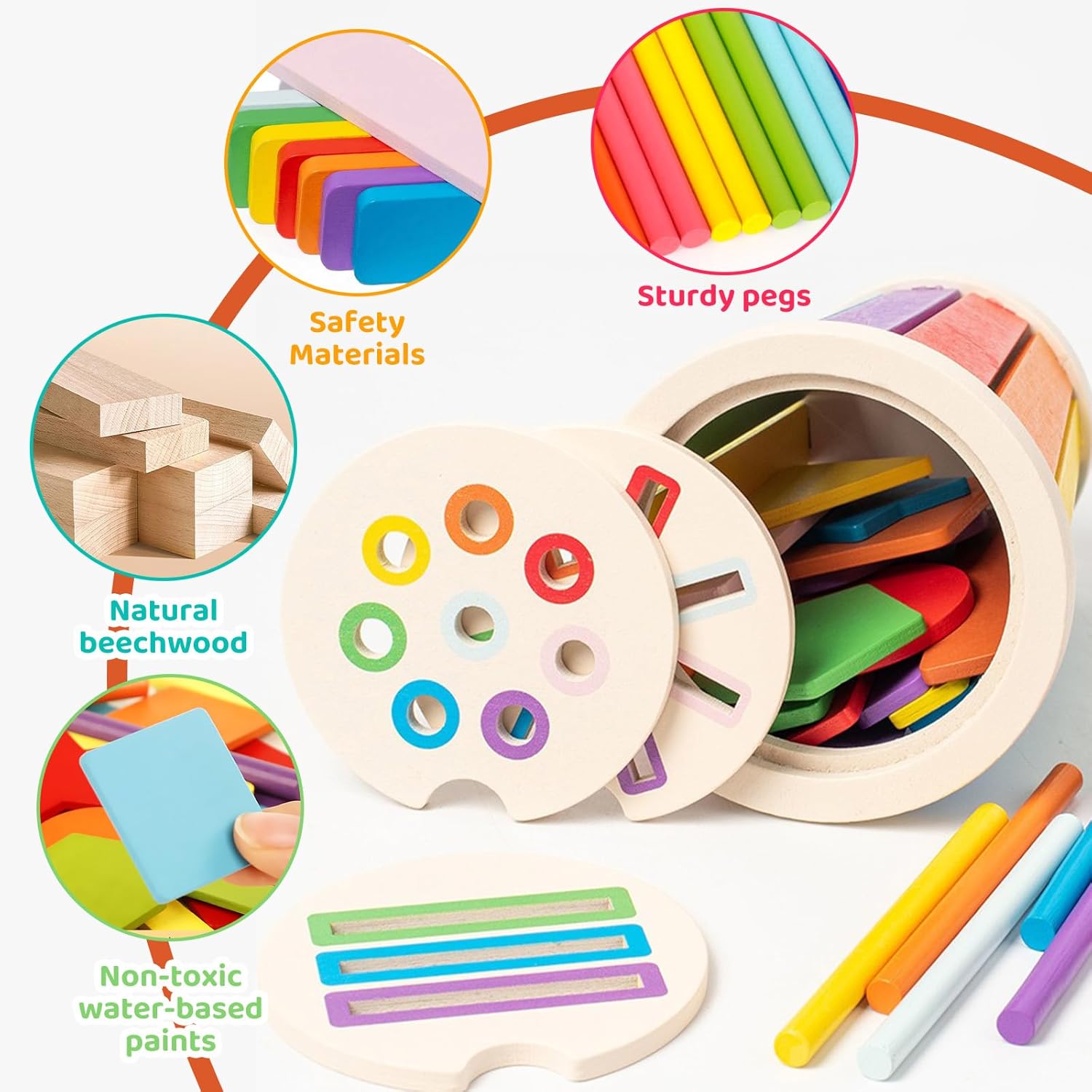 Cubo de madera para actividad de clasificación de colores - 593