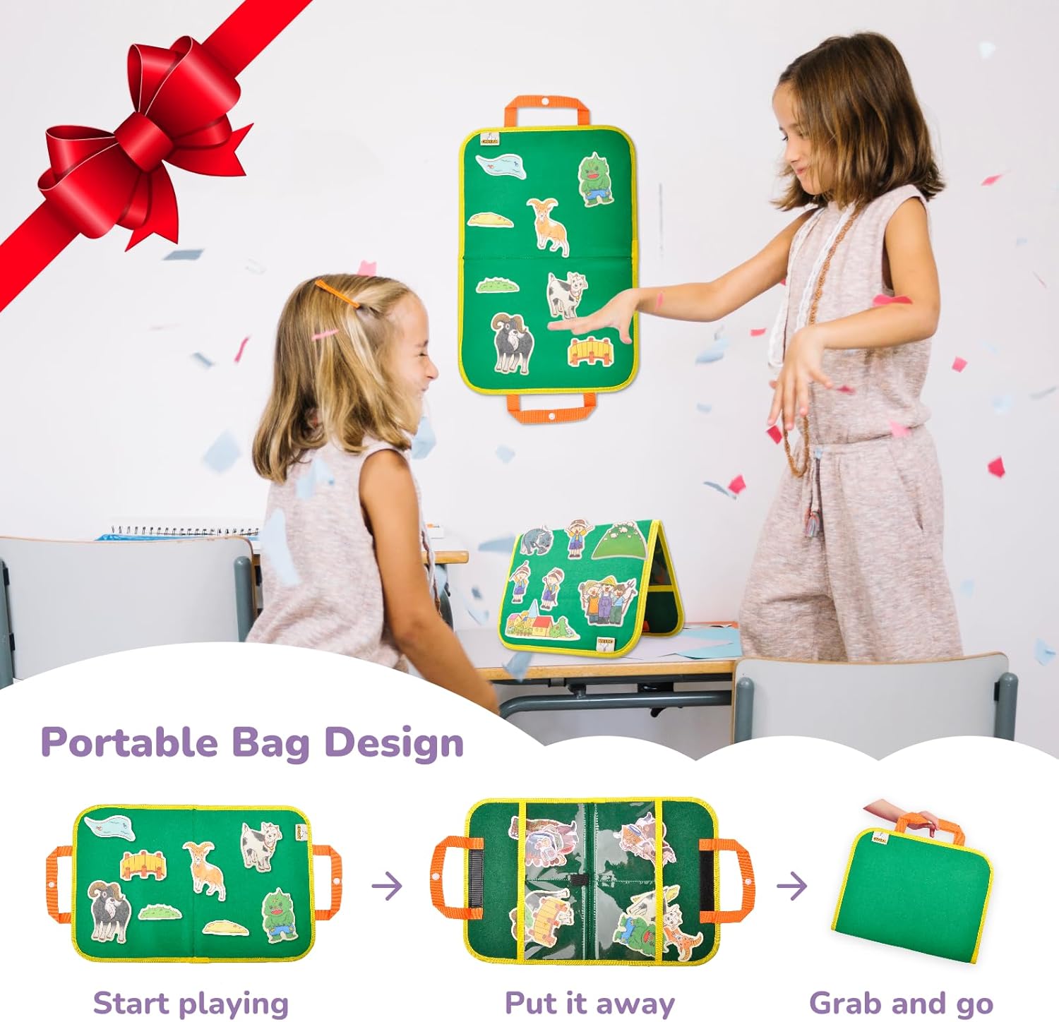 CHEFAN Felt/Flannel Board Story Set of 4, PRECUT Felt Pieces for Preschool Toddlers, Stone Soup, The Three Billy Goats Gruff, Jack and Beanstalk, The Boy Who Cried Wolf