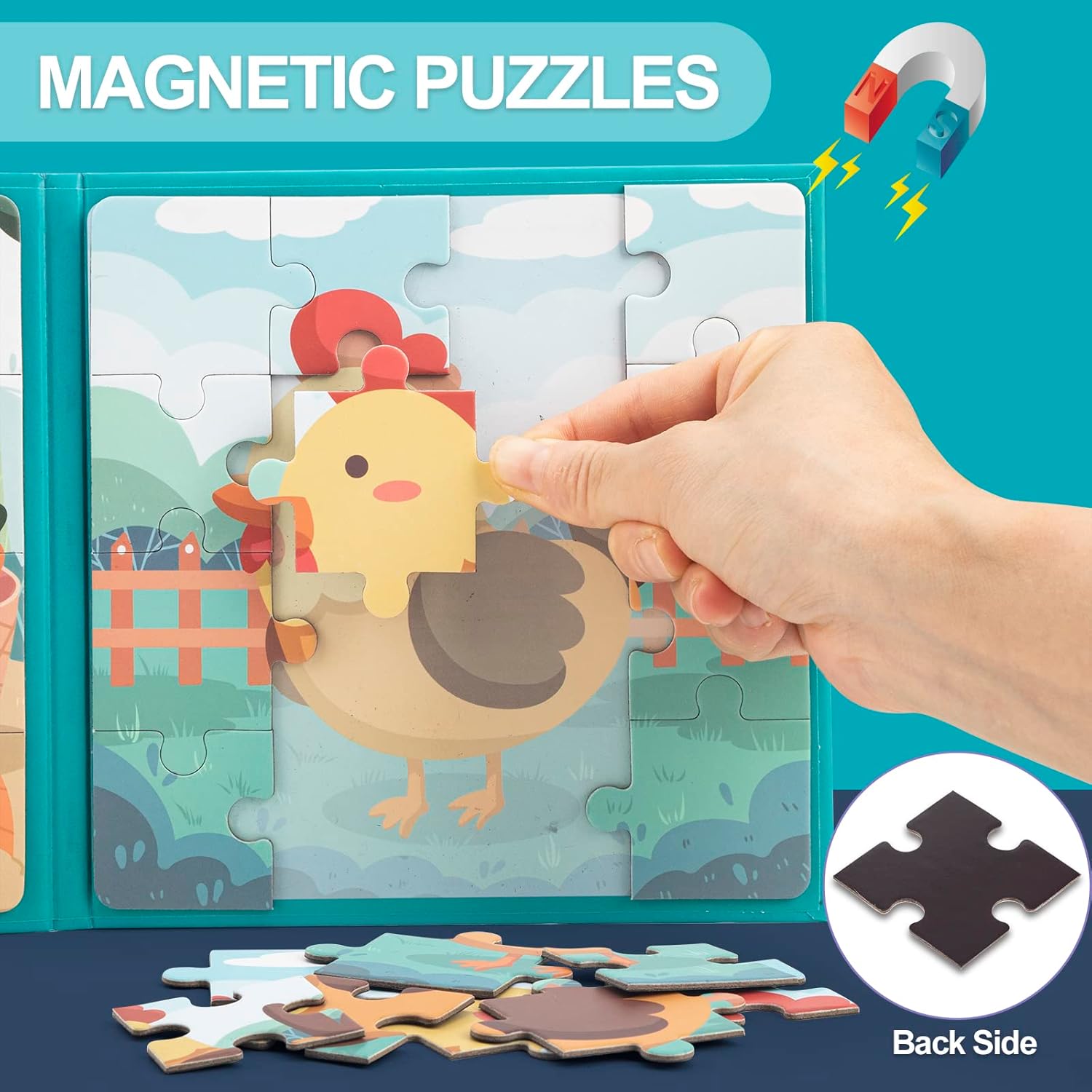 Magnetic Puzzles for Kids Ages 3 4 5 Years Advanced Animal Puzzles 9-12-16 Piece Jigsaw Puzzles for Toddlers Farm Preschool Magnetic Puzzles for Kids Car Trips