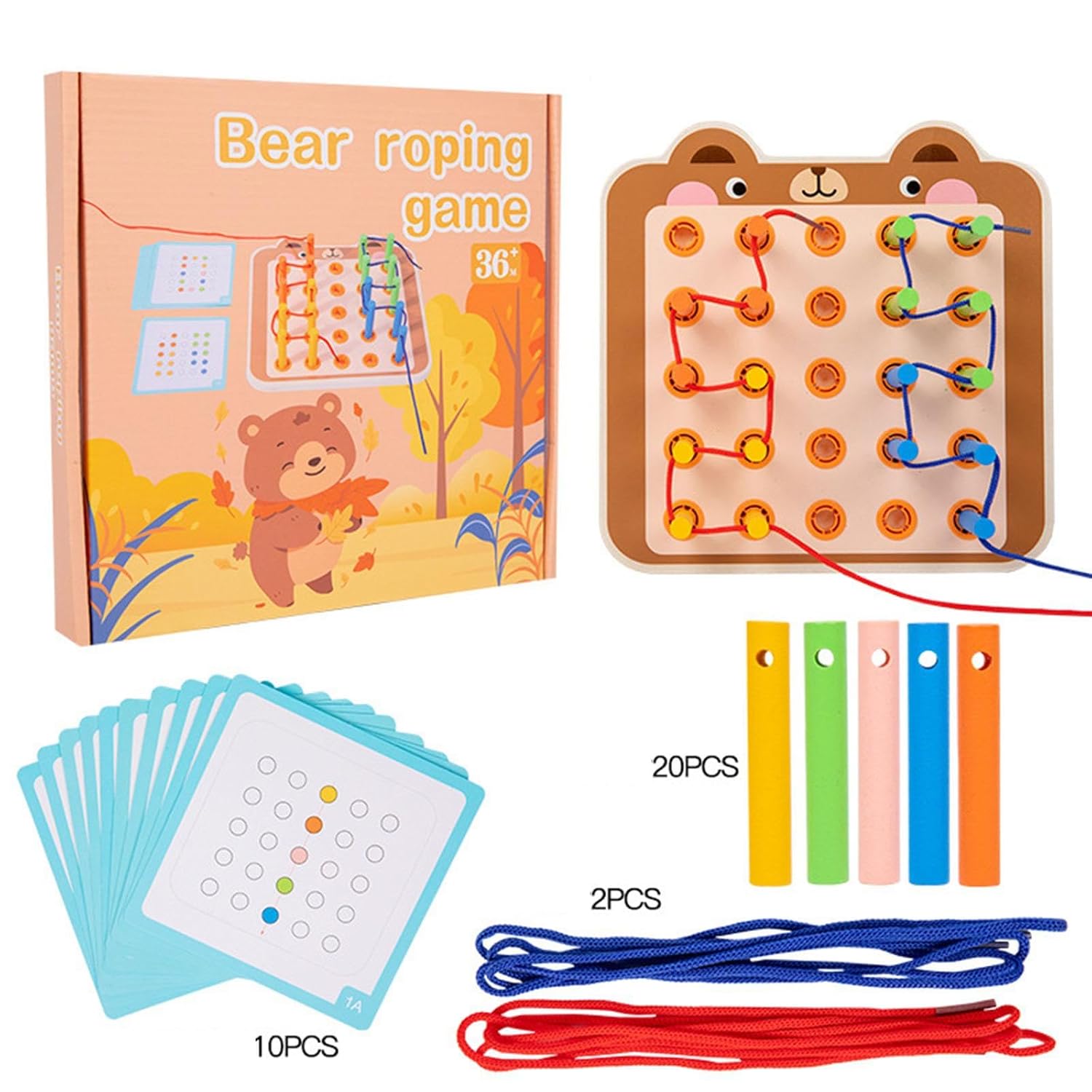 UJEAVETTE Lacing Threading Toy with Cards Travel Toy for Car Age 3 4 5 6 Airplane Bear