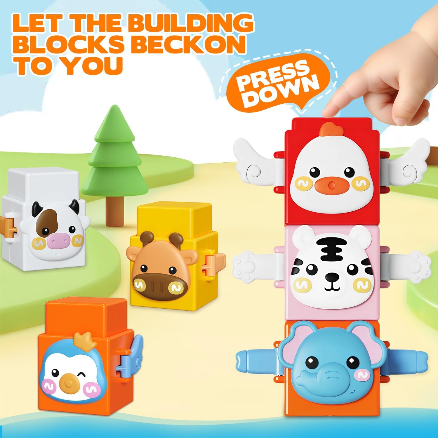 Fidtoy Animal Stacking Toy for Toddlers Interactive Learning Toy for 1 2 3 Year Old Kids Fine Motor Skills Early Development Color Recognition Toy