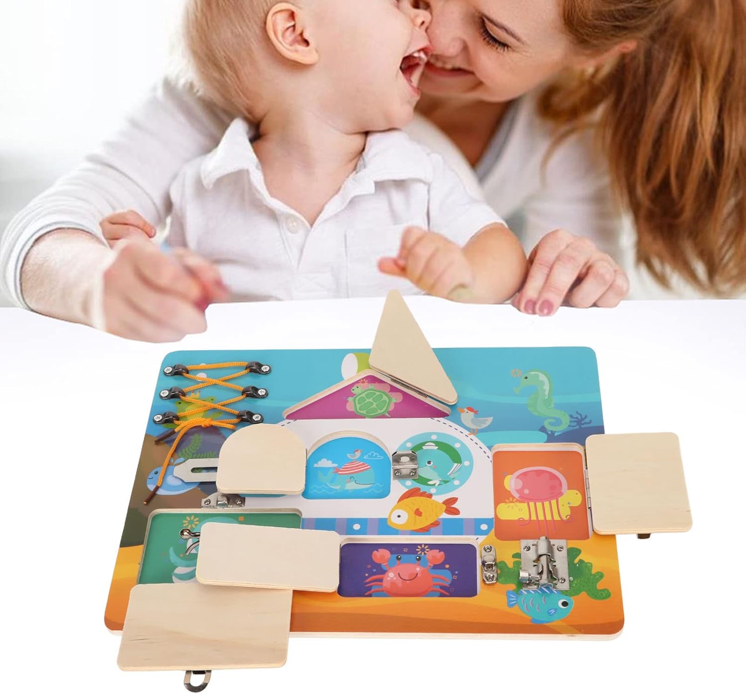 Quadro sensorial, estimular o exercício cerebral, placa de atividade sensorial, coordenação dos olhos, tema do oceano, explorar a cognição para jardim de infância para crianças pequenas