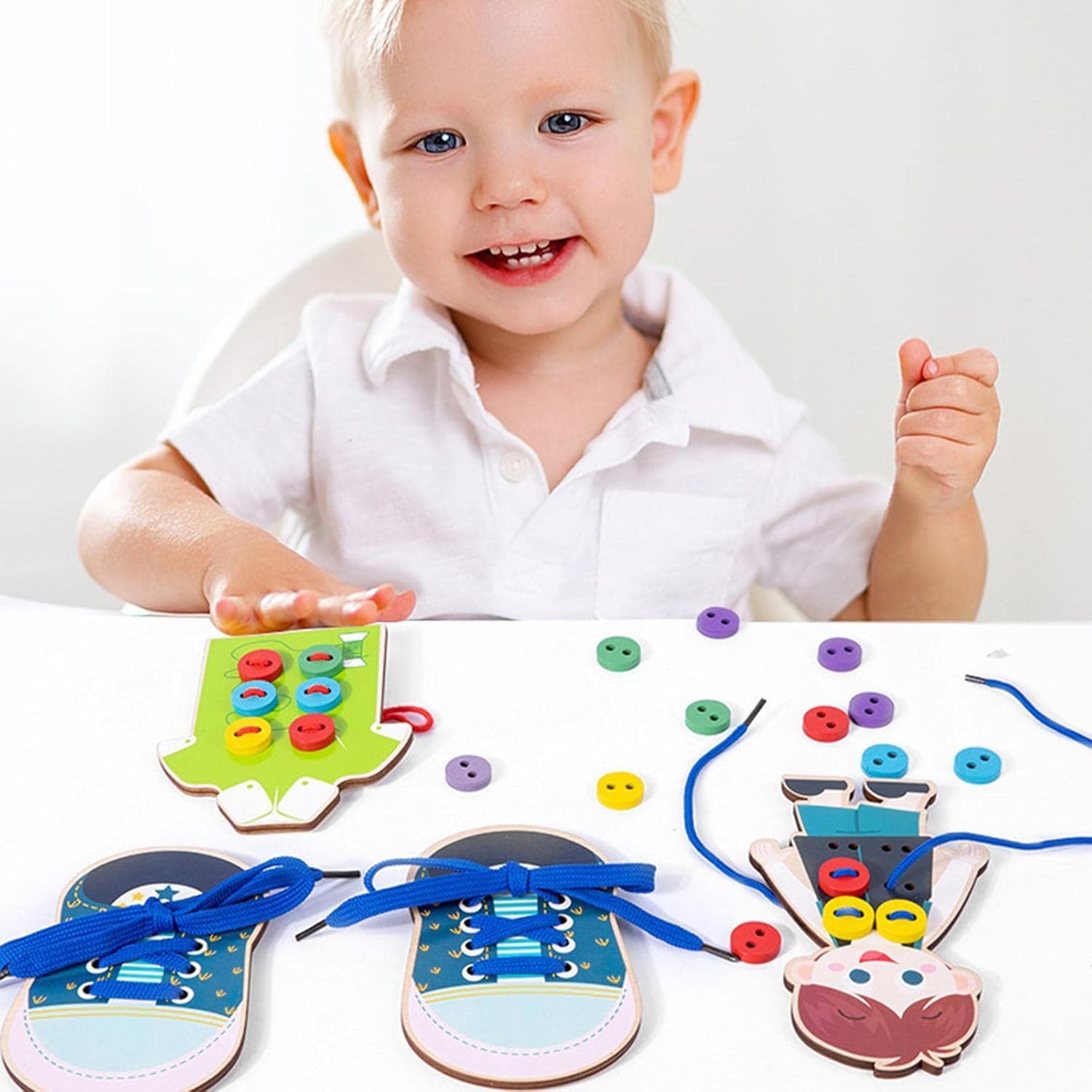 costura botão – Roupas madeira para crianças – Brinquedo Montessori Jogo fio habilidamotora fina para pré-escola desenvolvimento precoce e educação Xuany