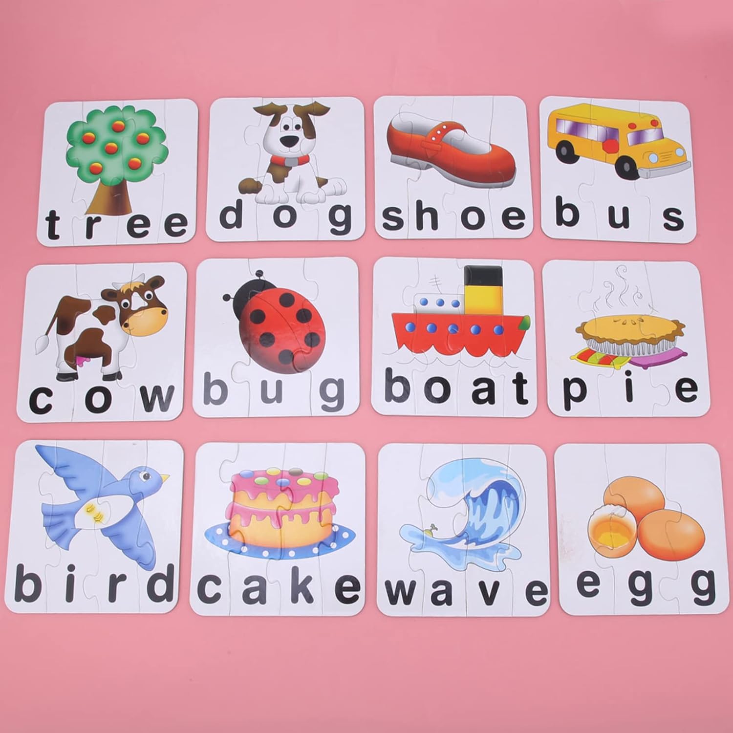 Fidtoy Self-Correcting Spelling Puzzle Cards for Kids 20 Piece Three Four Letter Word Learning Set Age 4+