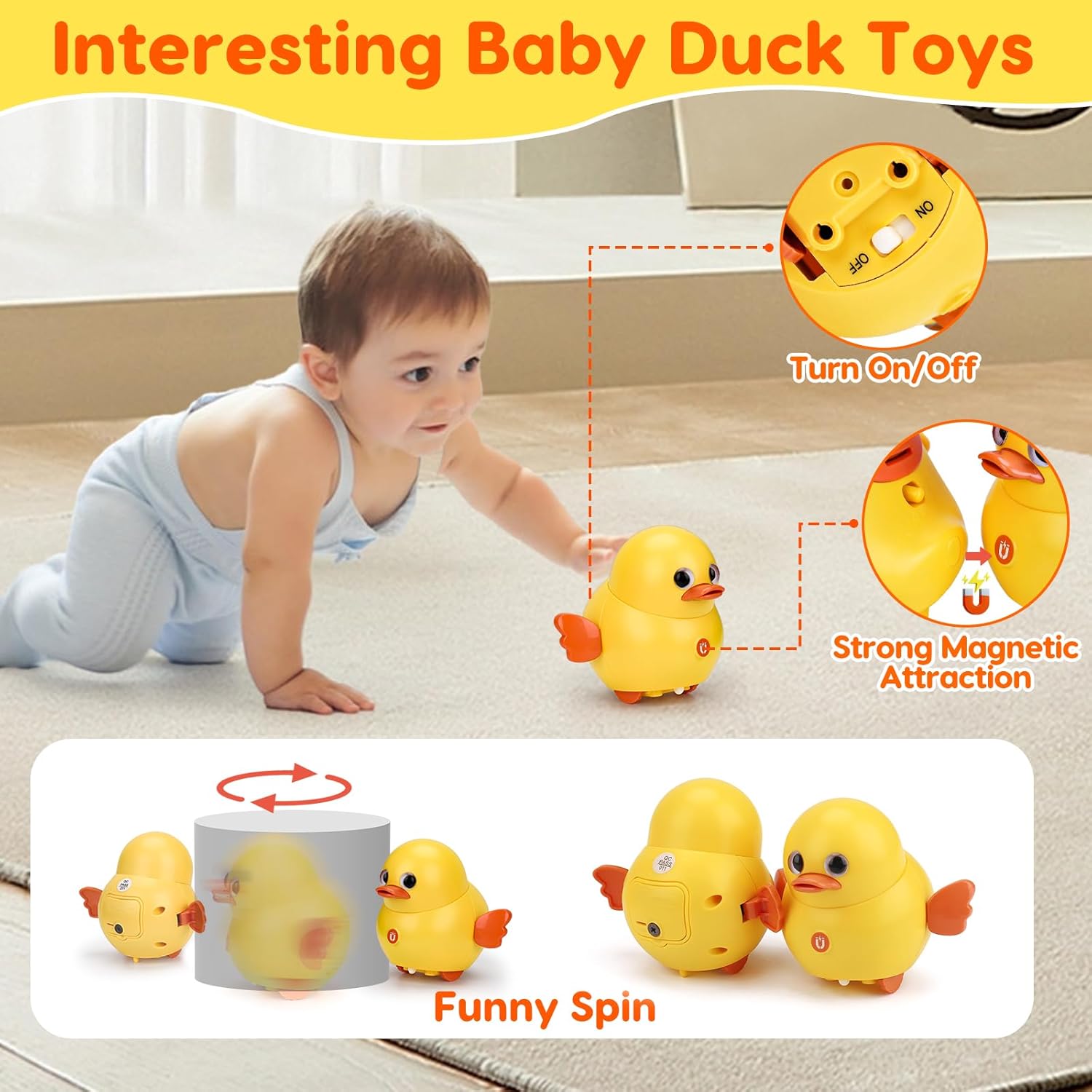 Fidtoy Baby Musical Duck Toy Set with Light Sound Crawling Fun
