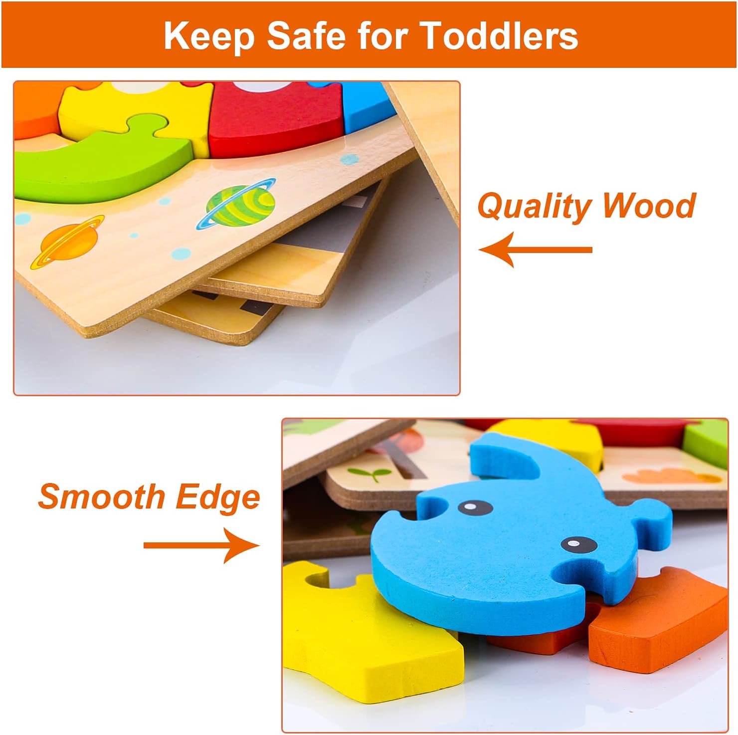 Fidtoy Montessori Wooden Animal Puzzle Set for Toddlers 4 Piece 6 Piece 10 Piece Learning Toy