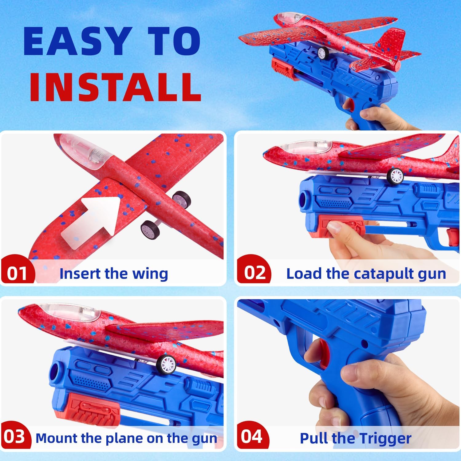 Fidtoy Foam Airplane Launcher Toy Set for Kids Outdoor Glider Play
