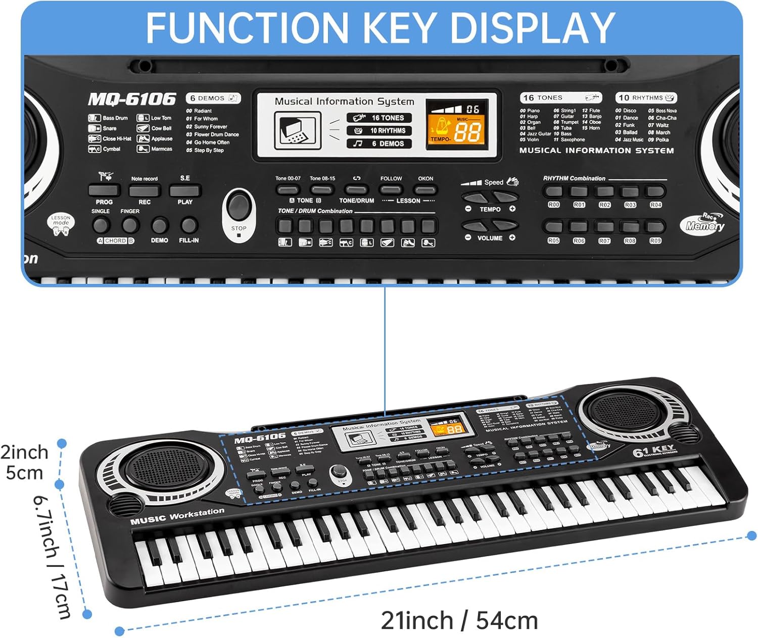 Fidtoy 61-Key Musical Piano Keyboard with Microphone for Kids Beginner Electronic Piano Toy