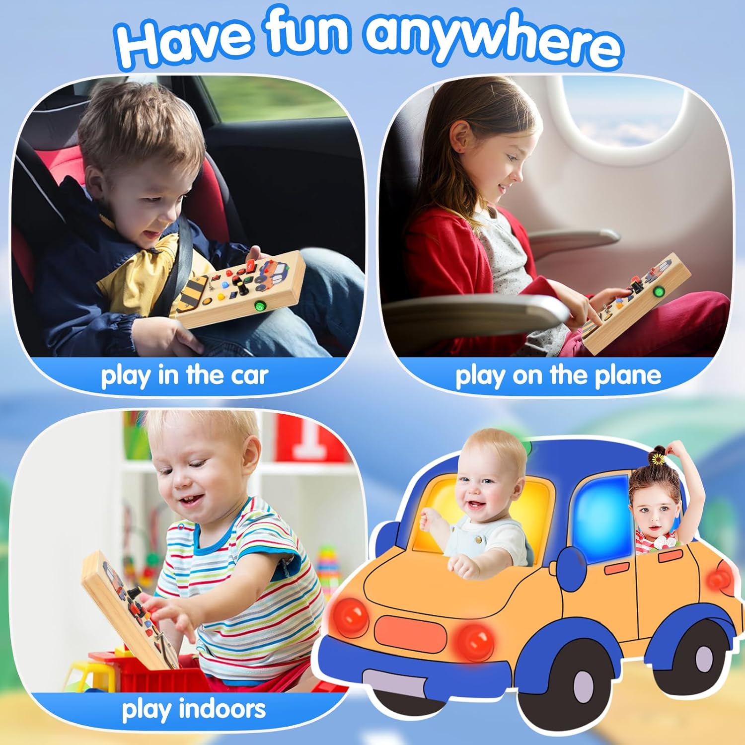 POLKRANE Tablero ocupado con luz LED, juguetes Montessori con interruptor de palanca, juguetes sensoriales para niños pequeños 1-3, juguetes de viaje para actividades educativas para niños pequeños