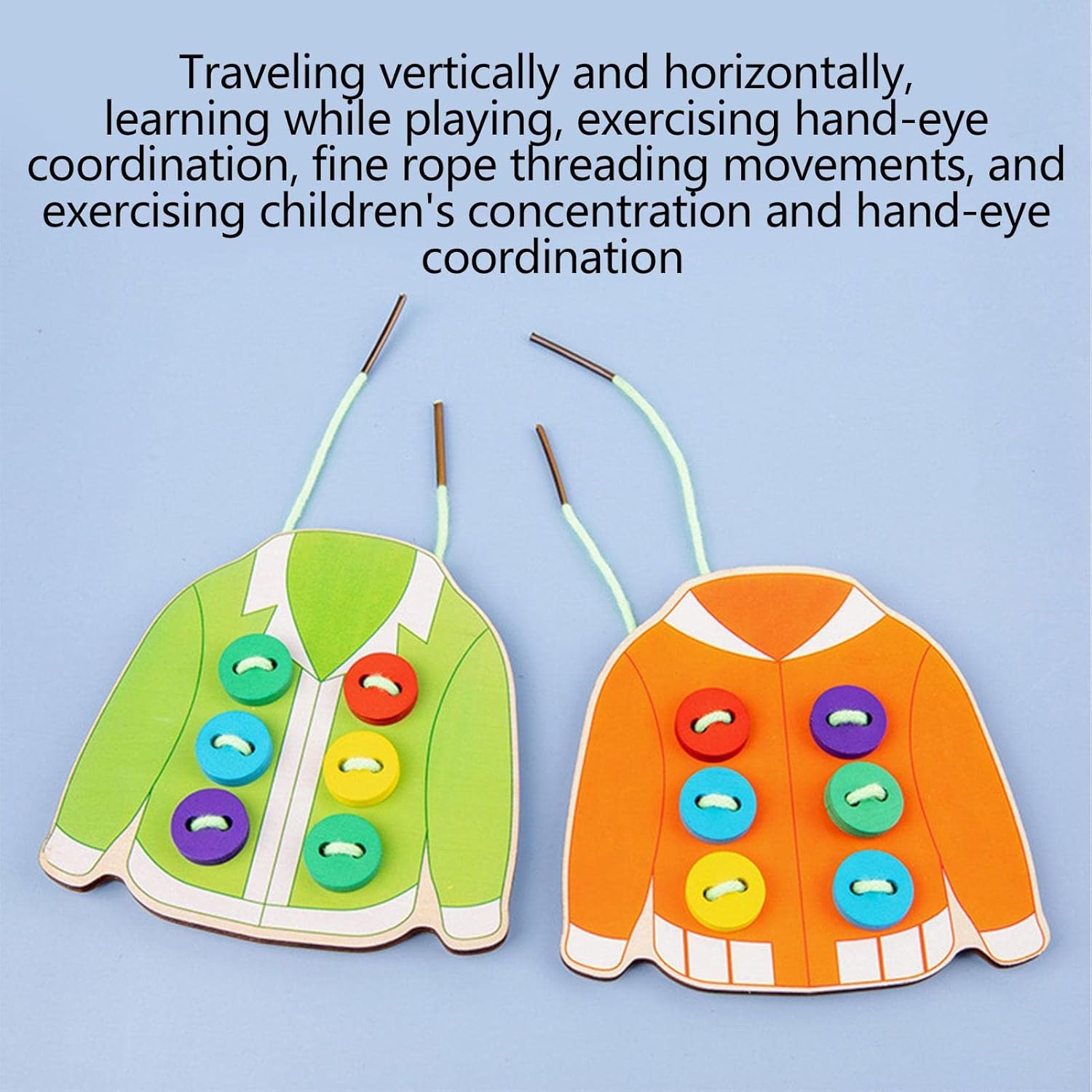 2 Clothes Lacing Toys,Wooden Clothes Lacing Toys for Kids | Fine Motor Skills Toys for Kids, Sewing Button Lacing Card Game for Experiencing Real Feeling of Sewing Buttons Shuying