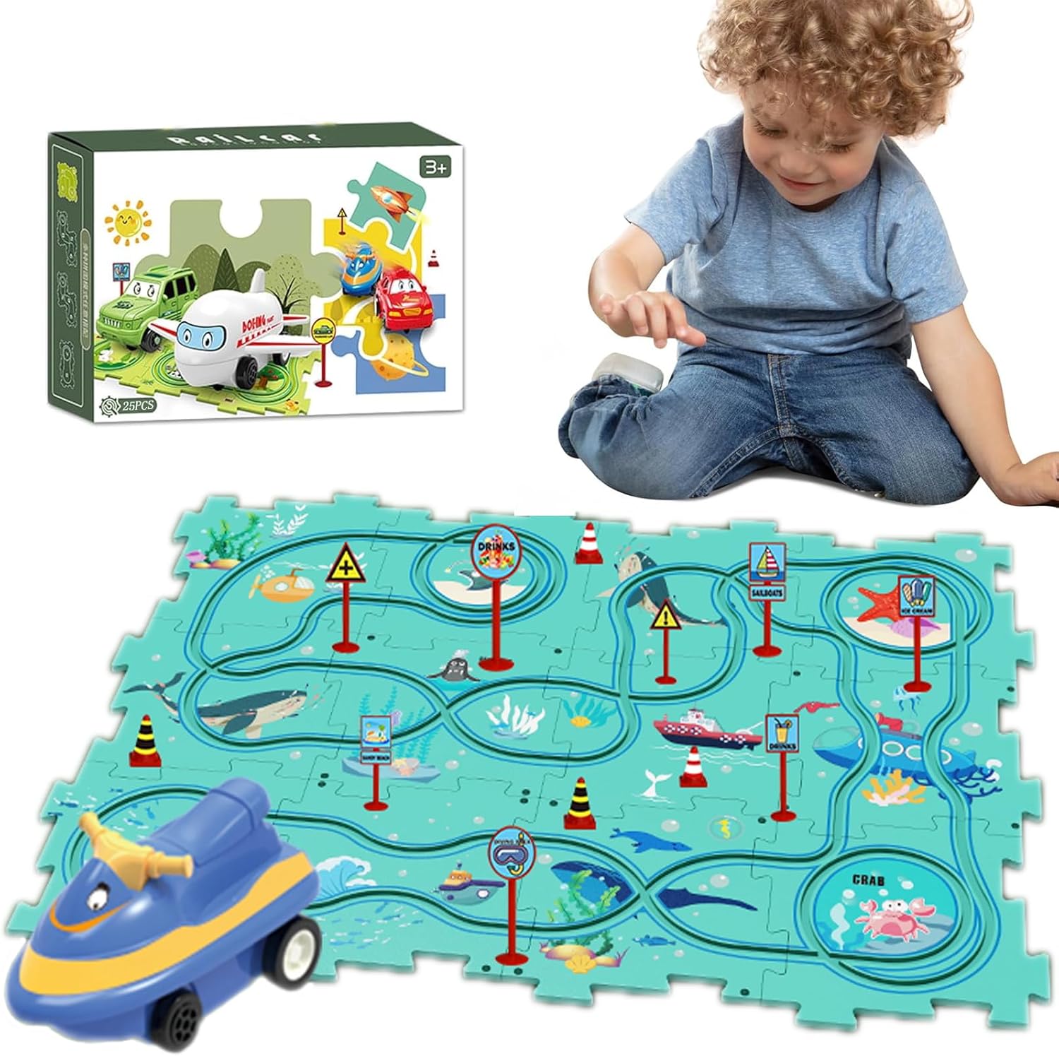 Fidtoy DIY Assembling Electric Trolley Puzzle Track Set – STEM Educational Car Toy for Kids