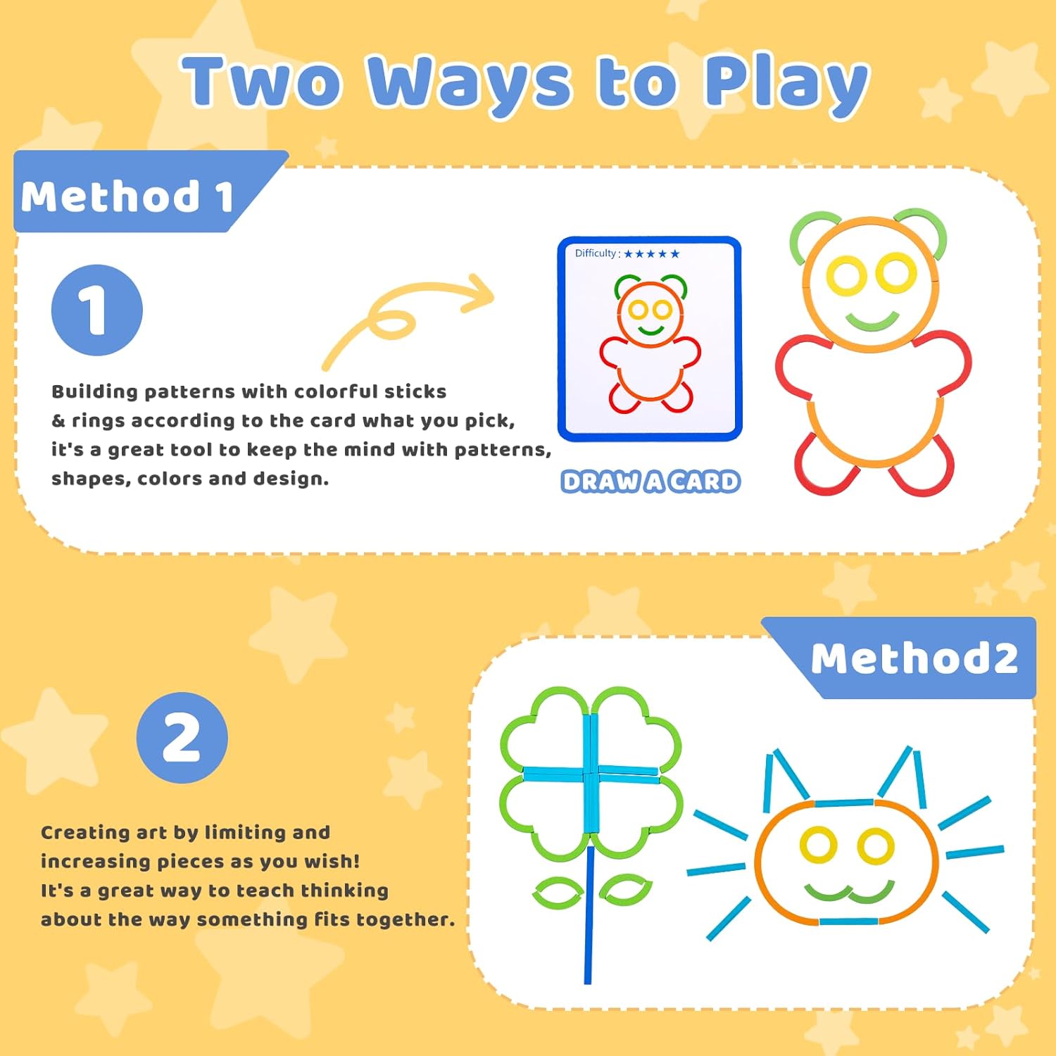 Fidtoy Bâtonnets en Bois et Anneaux Cartes de Casse-tête d'Association de Motifs Jouet Montessori de Mémoire et de Motricité Fine pour Enfants de 3 à 8 Ans
