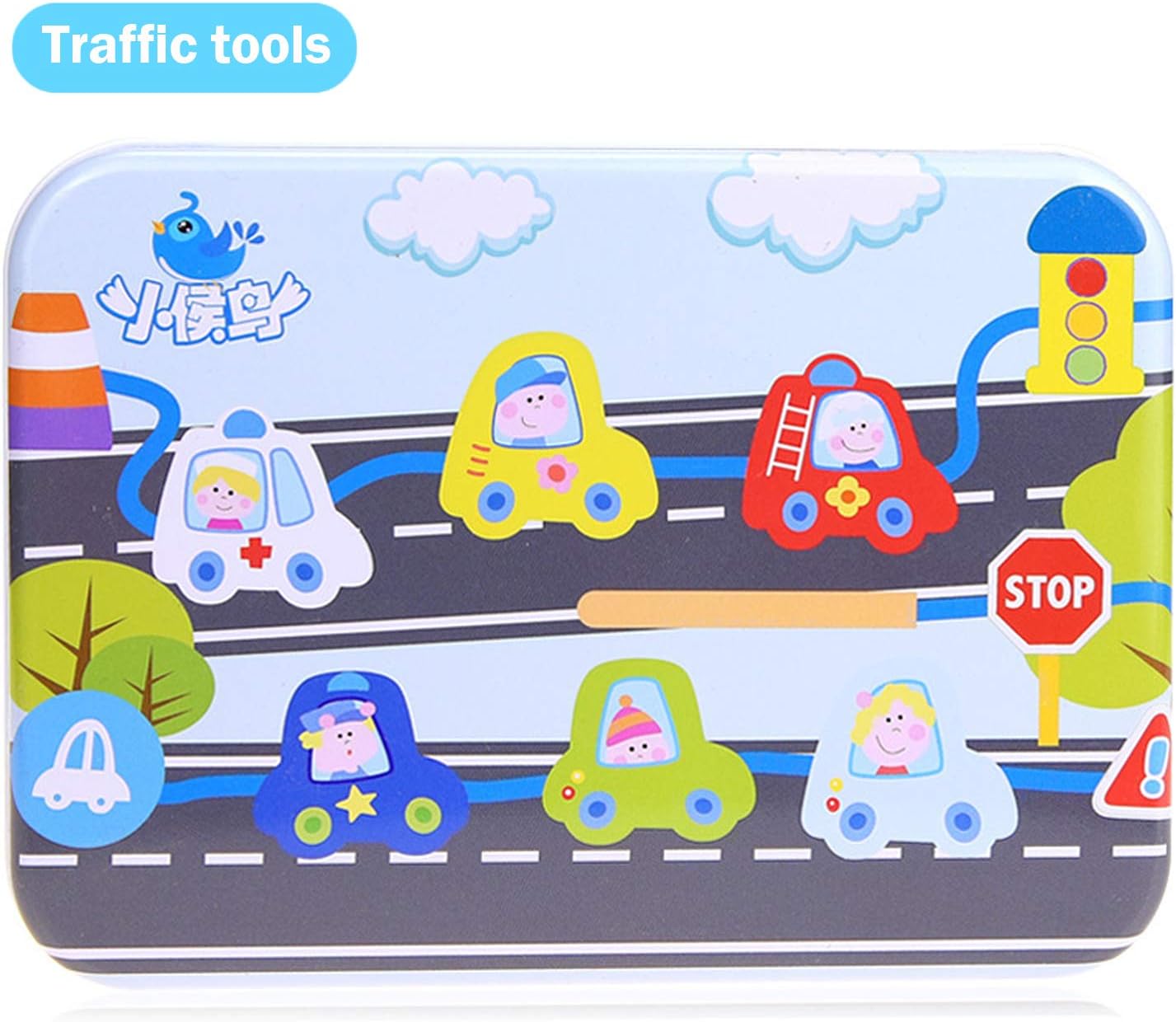 CenYouful Lacing Toy Wooden Block Set, Early Educational Toys String & Lacing Beads Games for Toddlers & Kids, 12 Pieces (Traffic Tools)