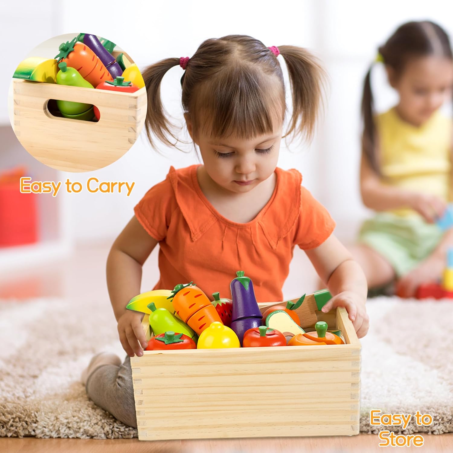 Fidtoy Wooden Cutting Food Set Montessori Pretend Play Toy