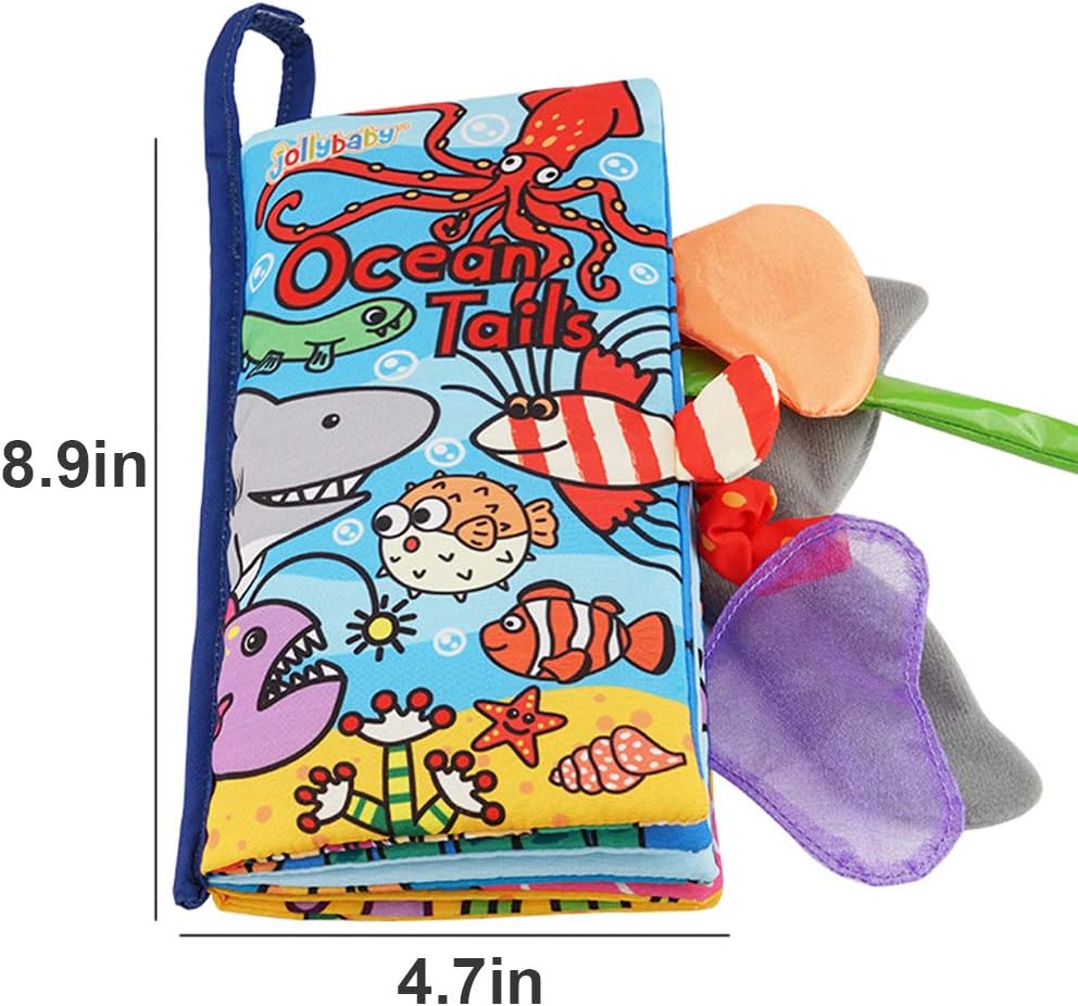 Baby Soft Animal Tails Activity Cloth Book with Crinkle Fabric, Ocean Tails