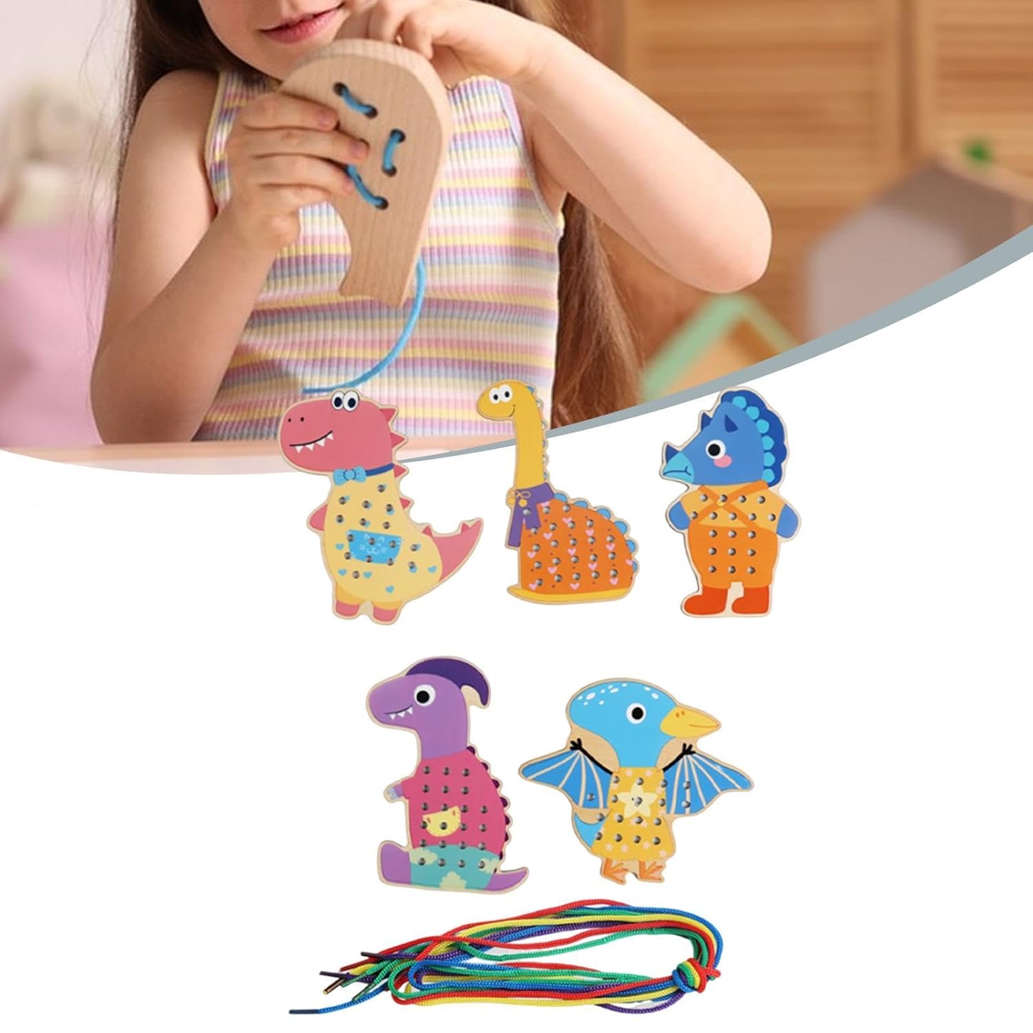 Lacing Cards for Preschoolers and Kids Motor Skills Toys Wooden Sewing Cards Style B