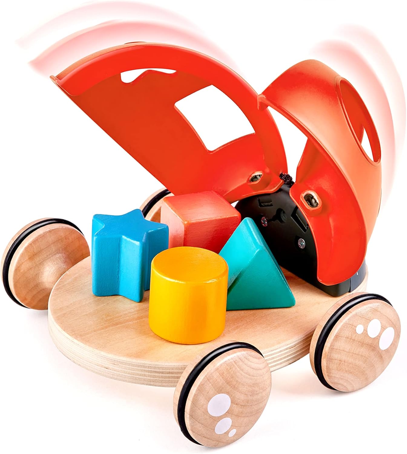 Fidtoy Wooden Ladybug Pull Along Shape Sorting Toy for Toddlers