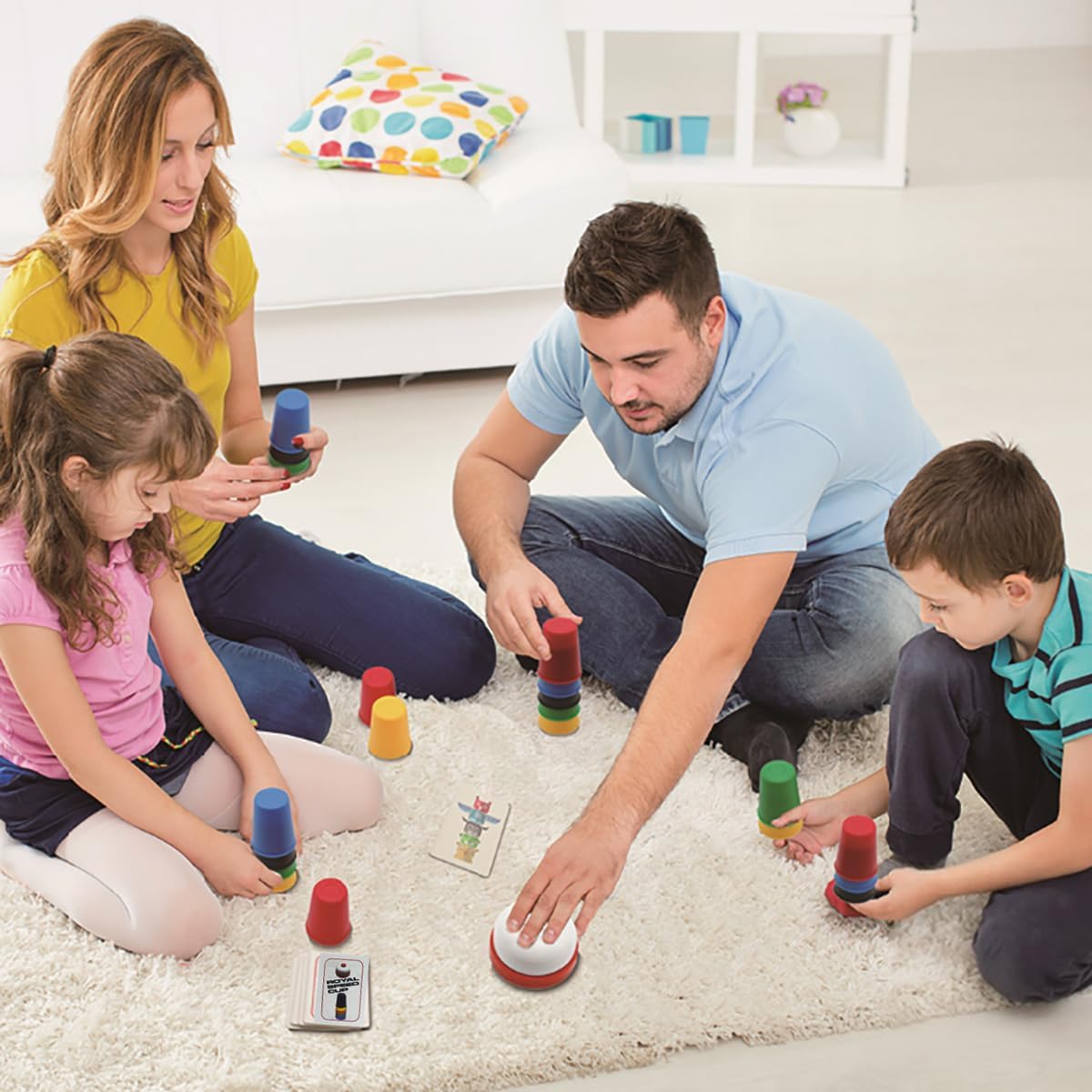 Fidtoy Speed Cups Challenge Family Fun Stacking Cup Game for Kids Ages 4+, 30 Color Cups with 24 Picture Cards and Bell for Reflex, Color Matching and Family Party Play