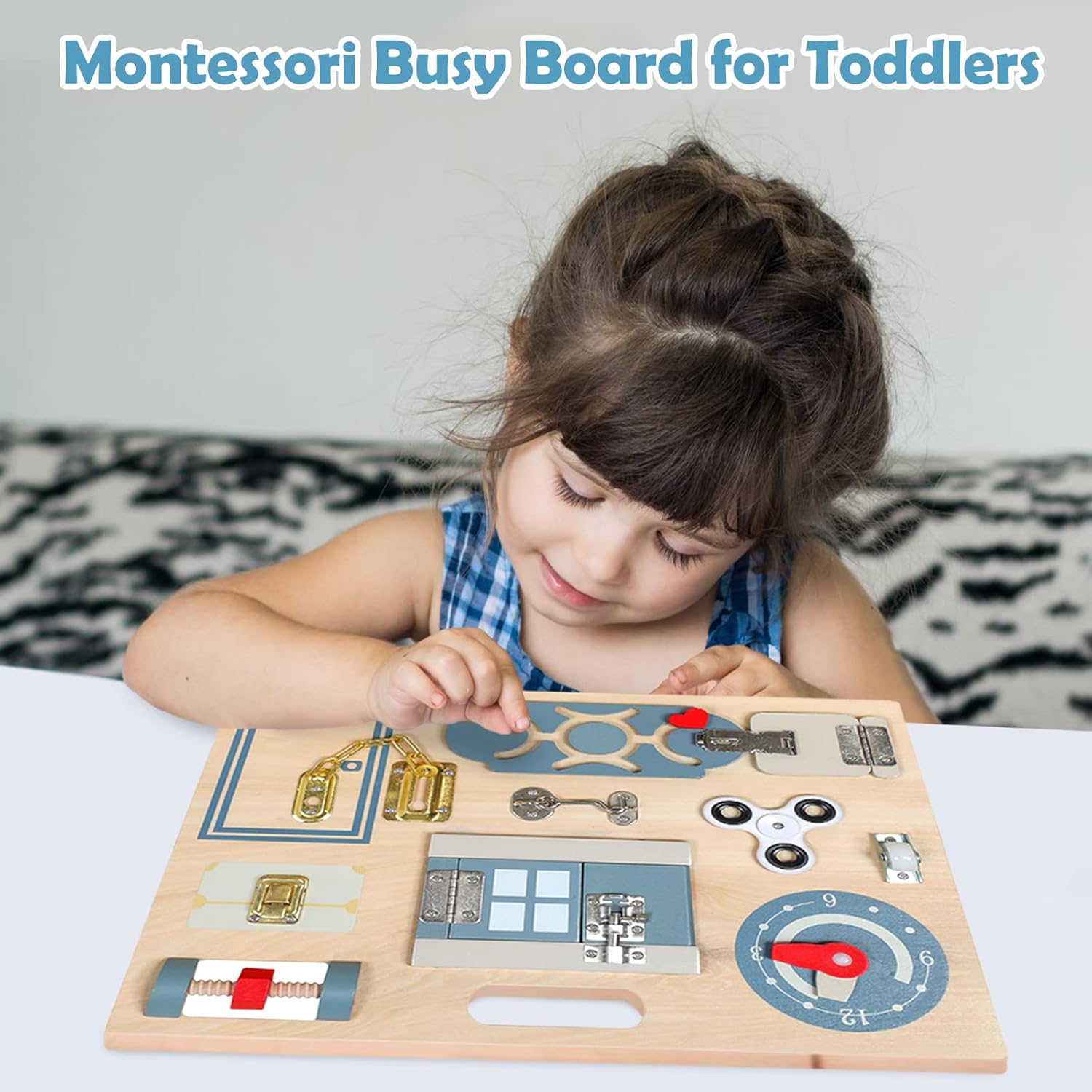 Smartwo Double-Sided Montessori Busy Board for Toddlers 3-5, Train Babies Fine Motor Skills, Toddler Boy Toy of Sensory Activity Board, Wooden Busy Board for 3+ Year Old Kids Birthday Gift
