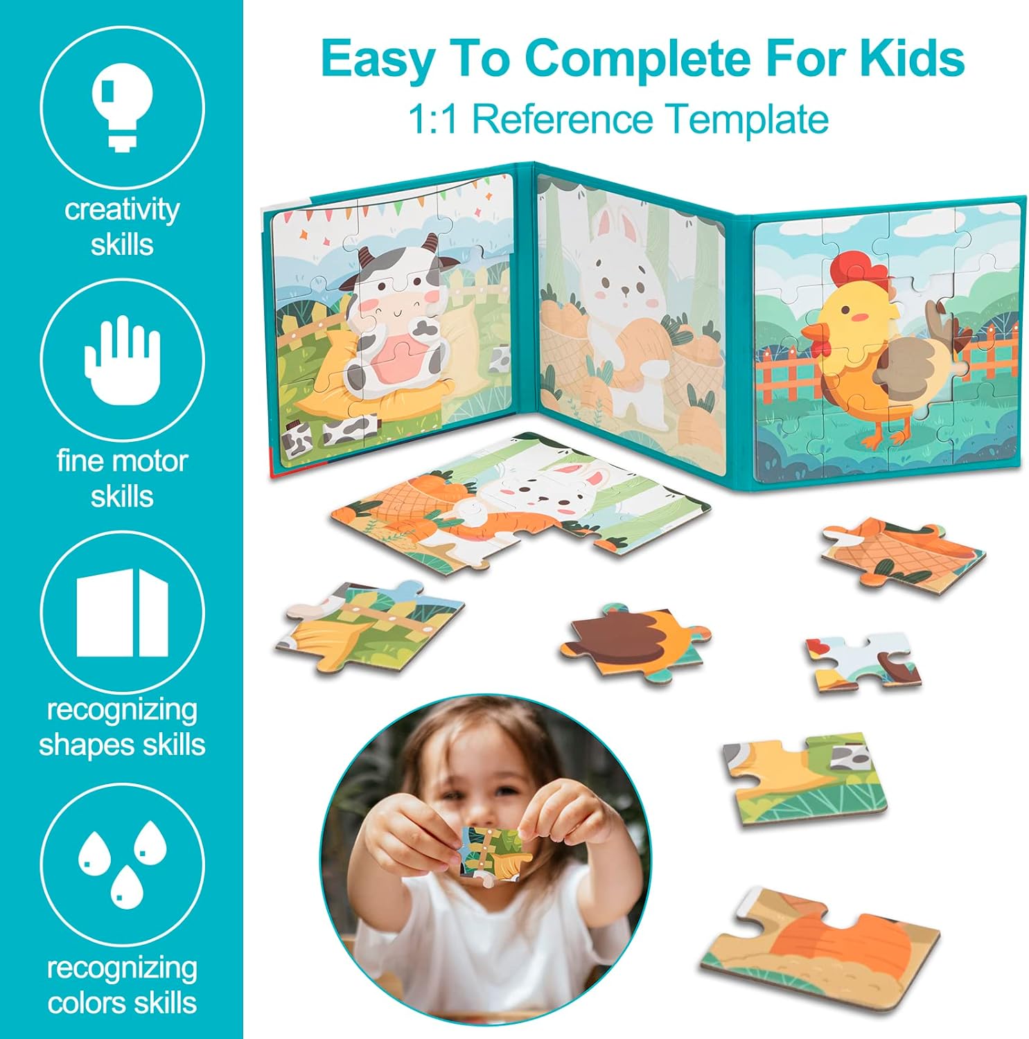 Magnetic Puzzles for Kids Ages 3 4 5 Years Advanced Animal Puzzles 9-12-16 Piece Jigsaw Puzzles for Toddlers Farm Preschool Magnetic Puzzles for Kids Car Trips