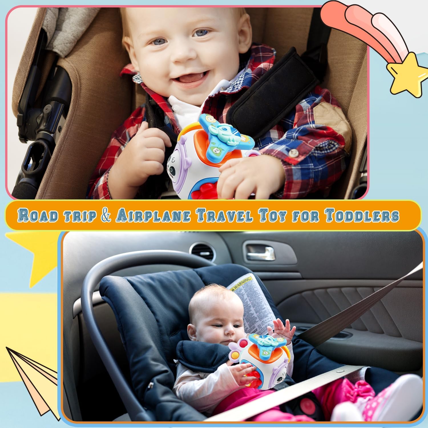 Montessori Sensory Toys for Toddlers 2-3 Travel Activities Busy Board Cube - Baby Gifts for 18+ Months Infant Boys Girls - Airplane Plane Car Travel Toys Educational Learning…