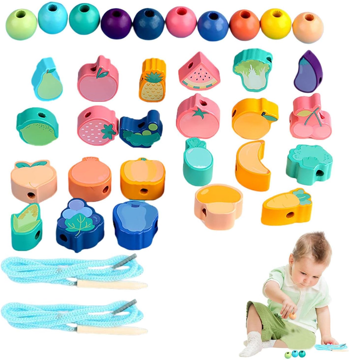 Wooden Lacing Beads - DIY Wooden Beads Rope Toys Set for Children - Educational Motor Skill Toys for Birthday Gifts