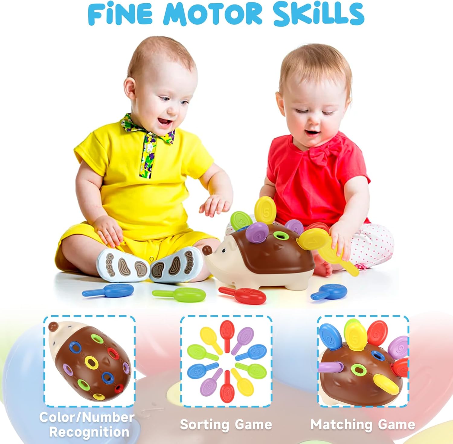 Fidtoy Montessori Hedgehog Fine Motor Toy for Toddlers – Color Sorting & Counting Learning Toy