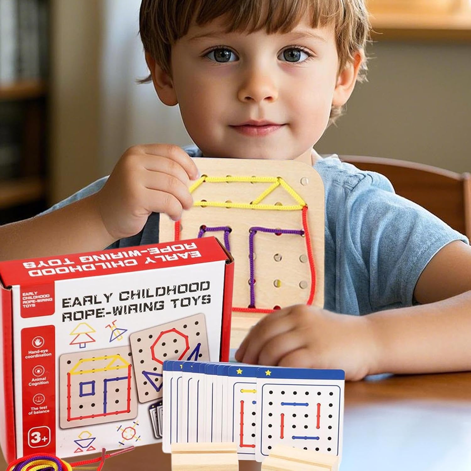 Mont-essori Wooden Shoelaces Toys, Early Education Headbreaker Set, Fine Motor Skills Toys, Travel Set, Sewing Kit for Early Childhood Toys