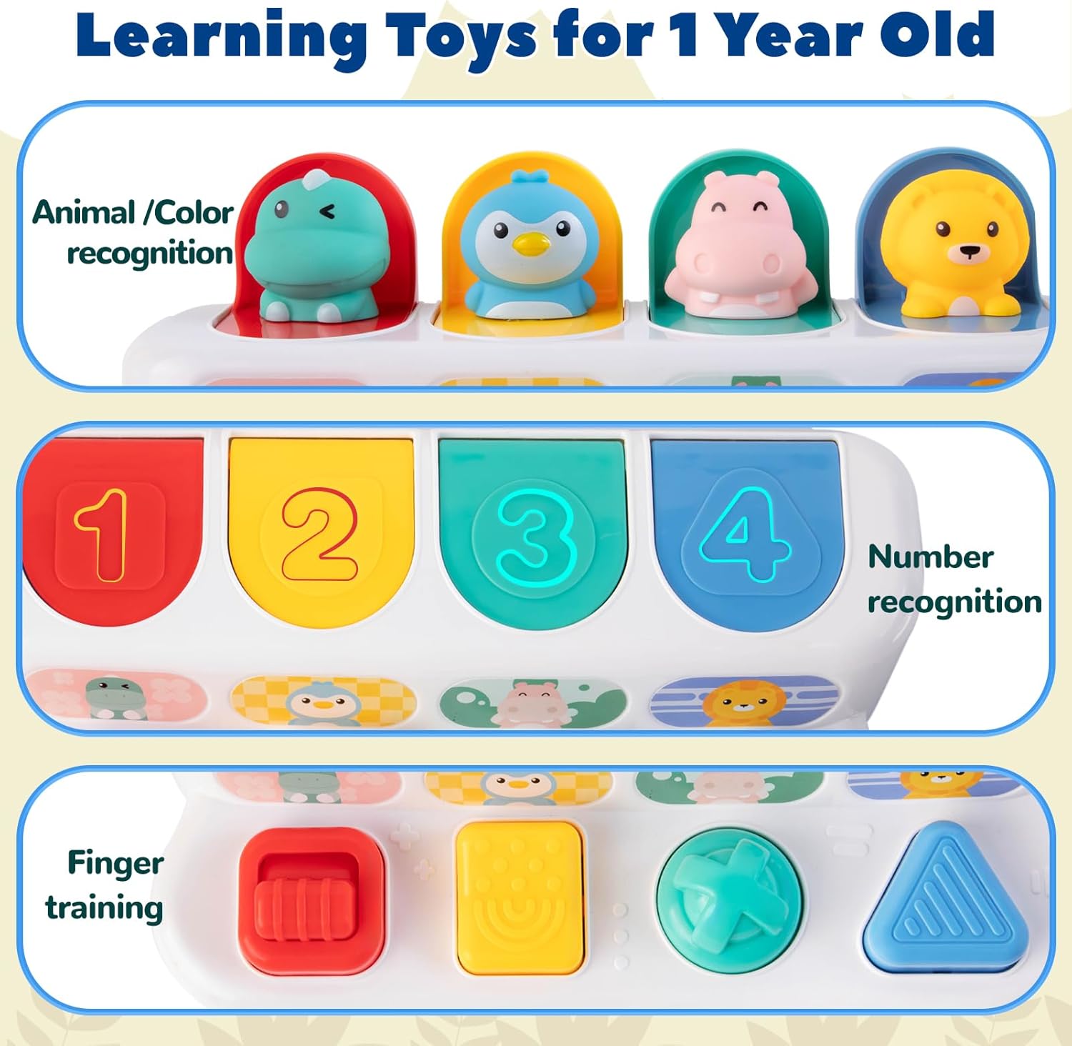 Fidtoy Baby Pop Up Toy for Toddlers – Cause and Effect Animal Learning Toy with Colorful Buttons